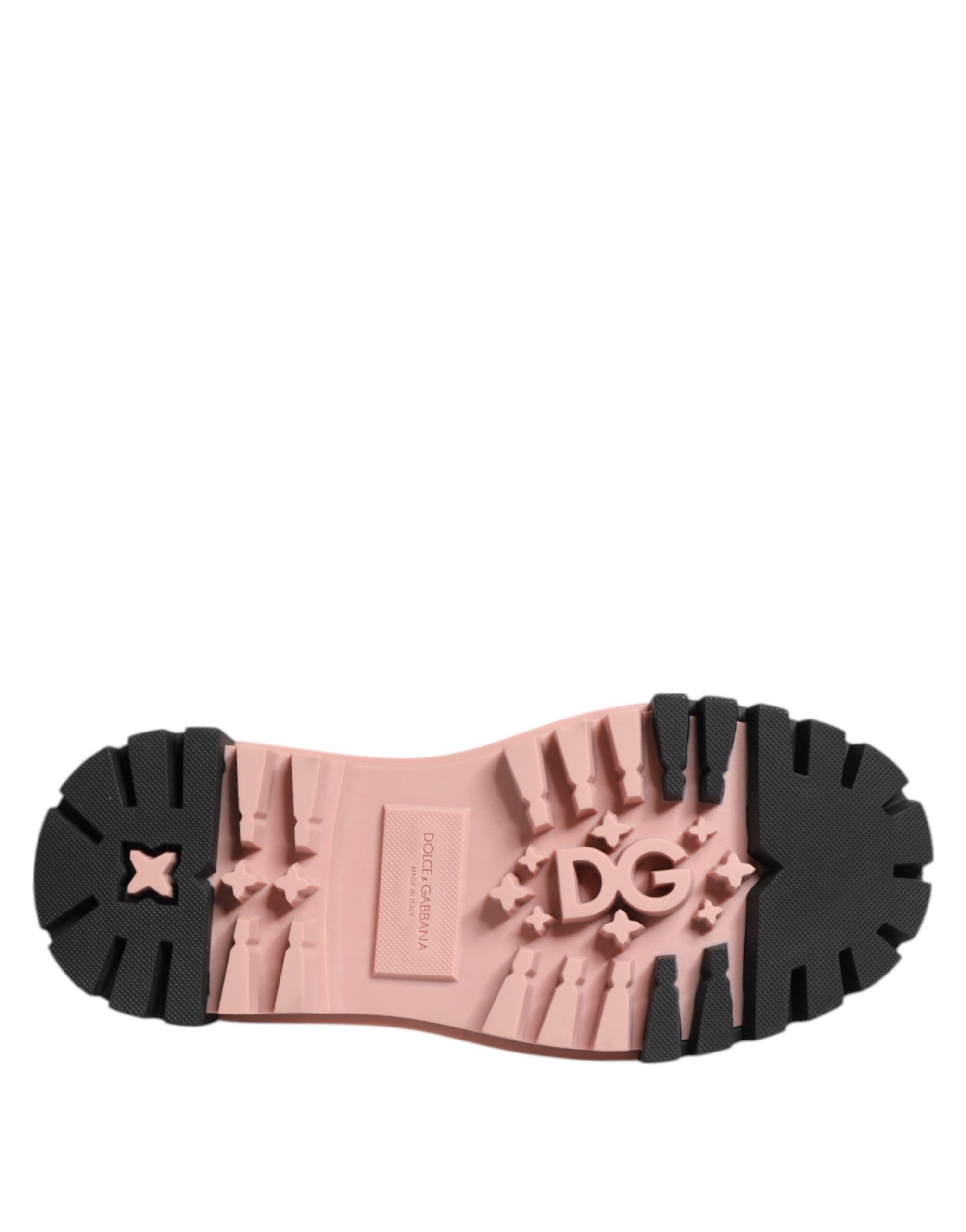 Light Powder Pink Black Leather Lace-Up Shoes - ventzia