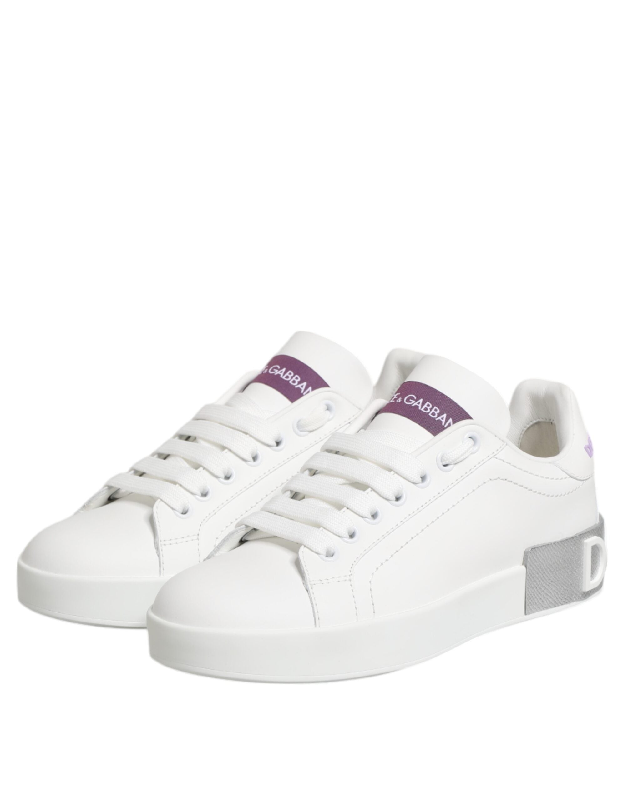 White Purple Leather Low Top Sneakers Shoes - ventzia