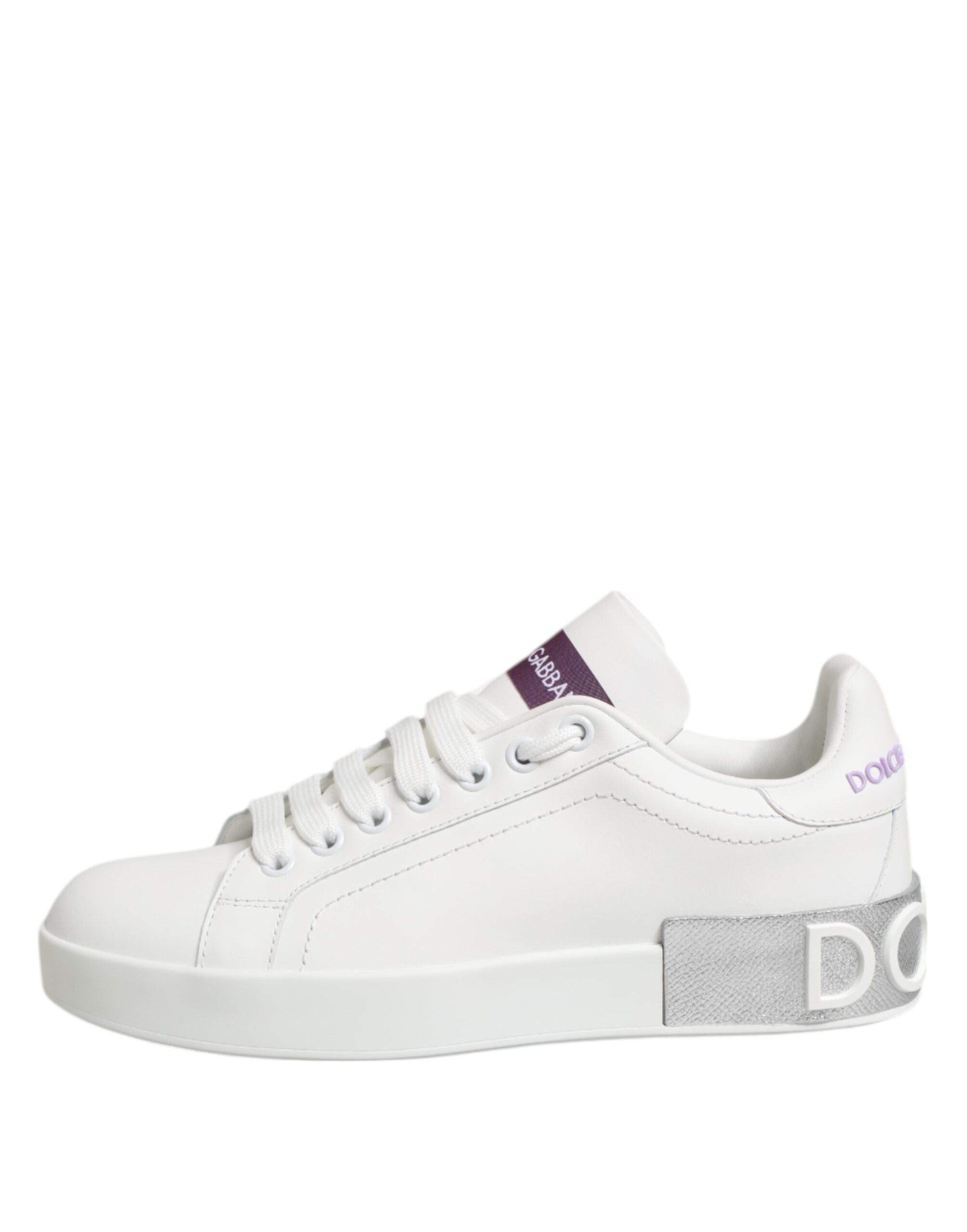 White Purple Leather Low Top Sneakers Shoes - ventzia