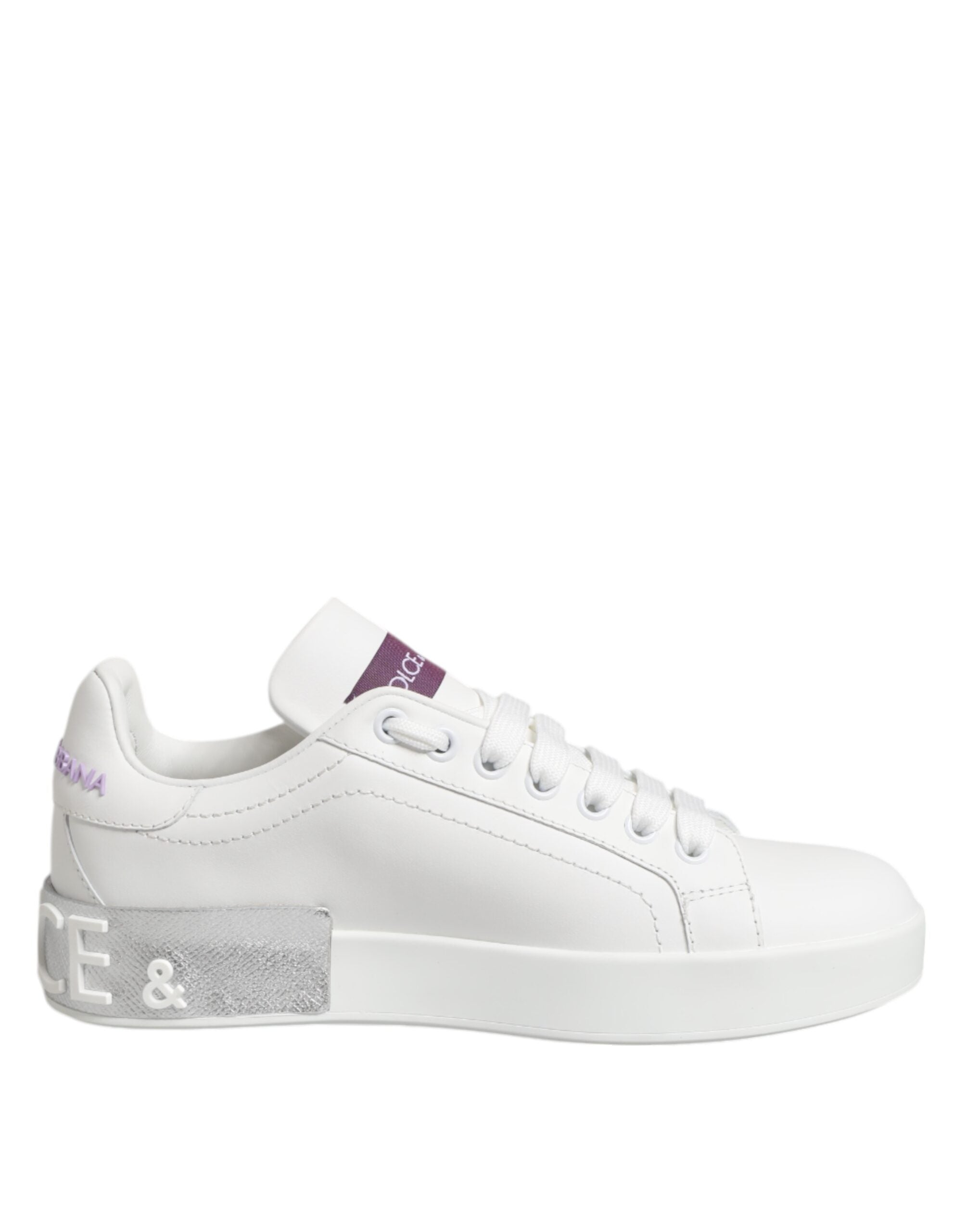 White Purple Leather Low Top Sneakers Shoes - ventzia