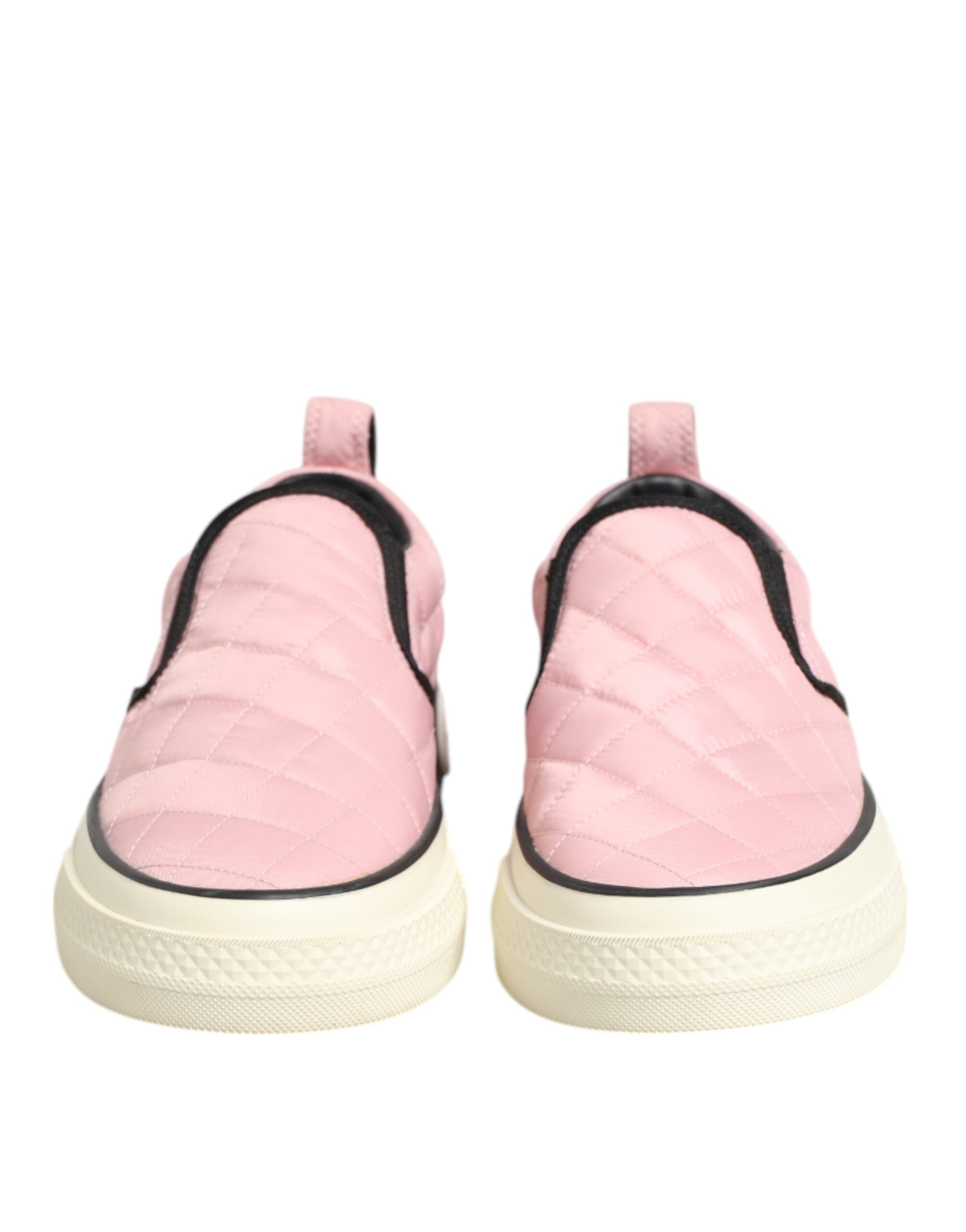 Pink Quilted Nylon Slip-On Sneaker Shoes - ventzia