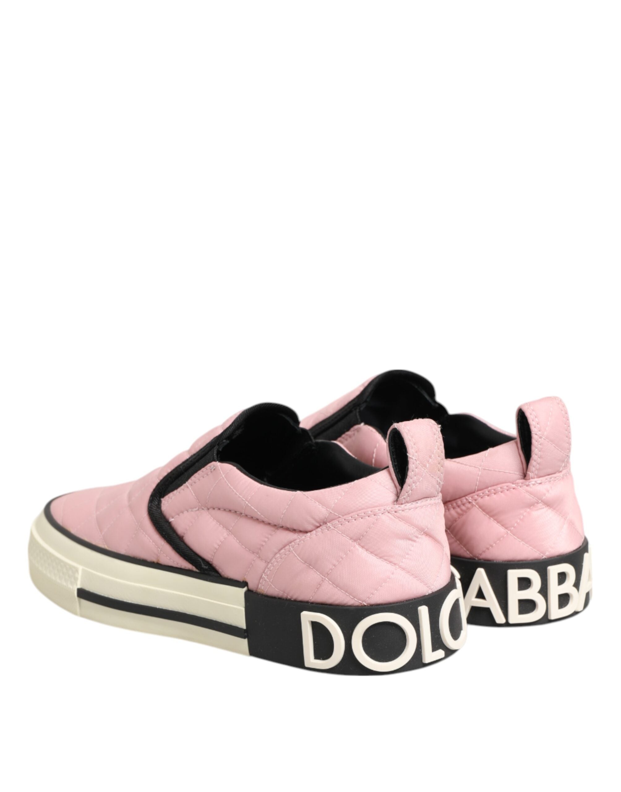 Pink Quilted Nylon Slip-On Sneaker Shoes - ventzia