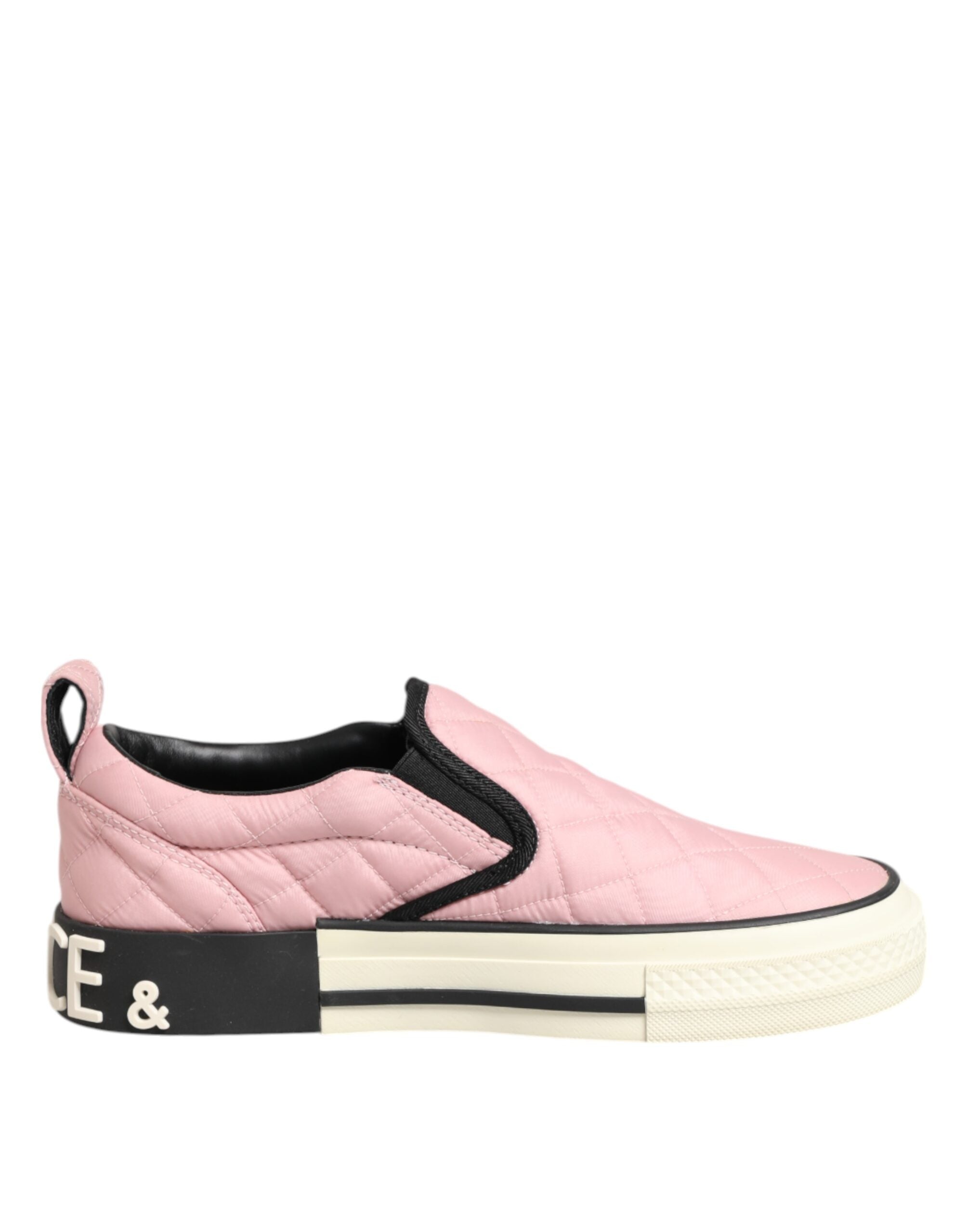 Pink Quilted Nylon Slip-On Sneaker Shoes - ventzia