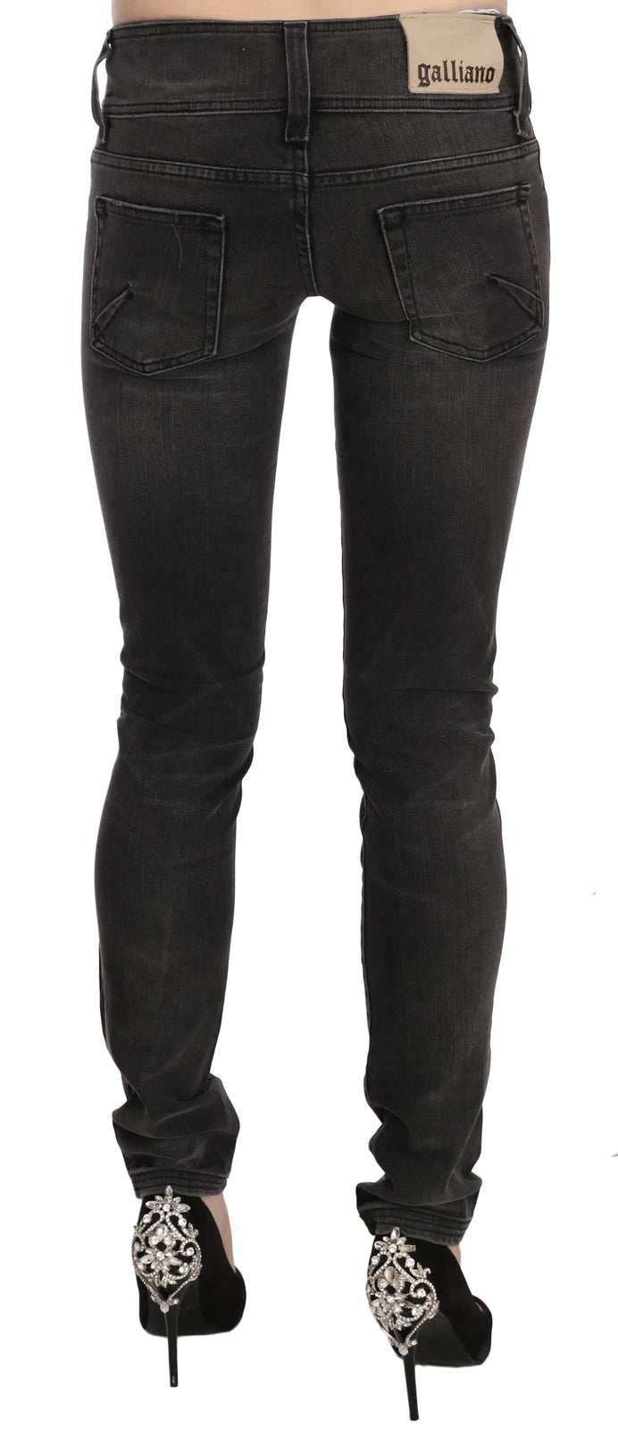 Black Washed Low Waist Slim Fit Skinny Denim Pants Jeans - ventzia