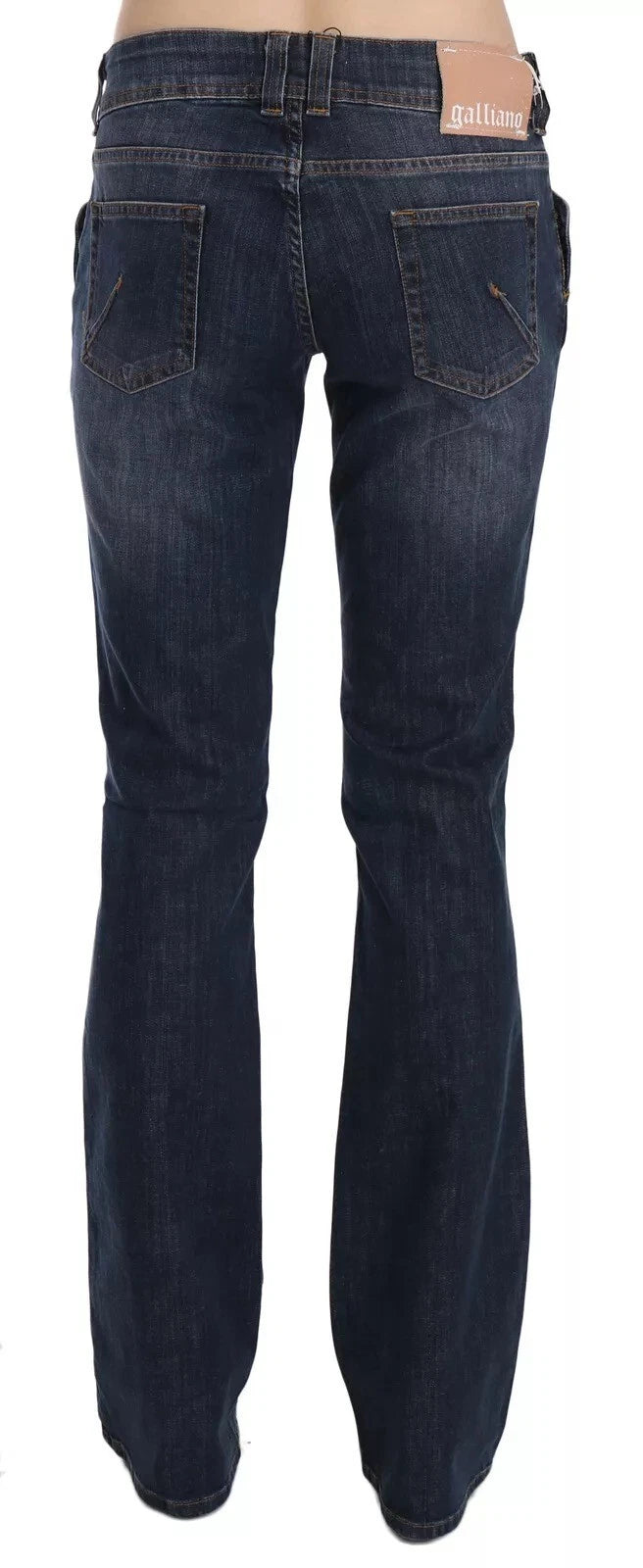 Blue Washed Mid Waist Flared Denim Casual Pants Jeans - ventzia