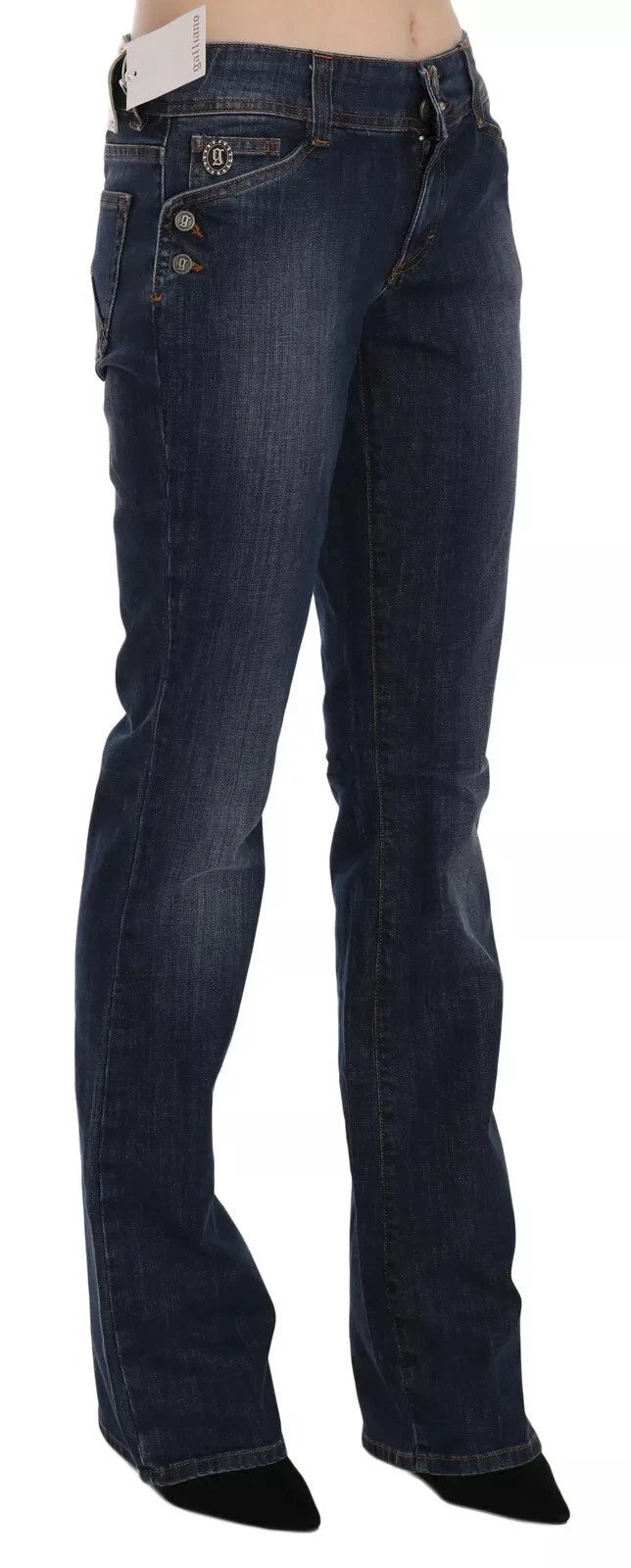 Blue Washed Mid Waist Flared Denim Casual Pants Jeans - ventzia