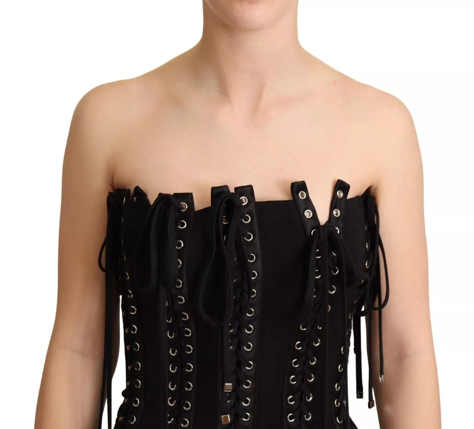 Black Cady Sleeveless Lace Up Bodycon Dress - ventzia