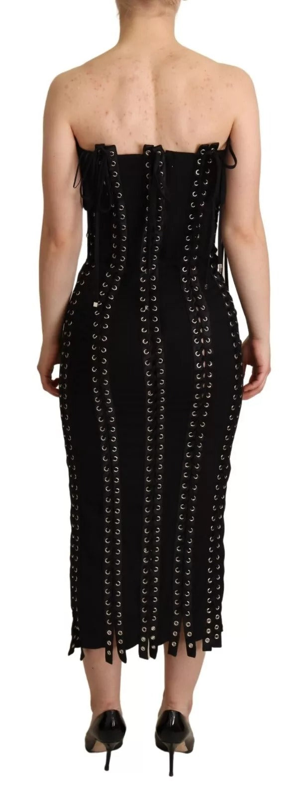 Black Cady Sleeveless Lace Up Bodycon Dress - ventzia