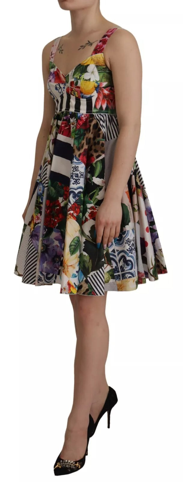 Multicolor Poplin Floral Mini Flared Dress - ventzia