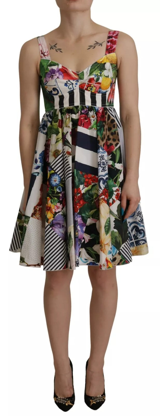 Multicolor Poplin Floral Mini Flared Dress - ventzia