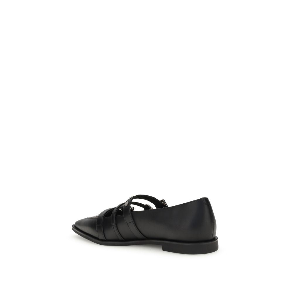 Black Calf Leather Bos Taurus Ballet Flats - ventzia