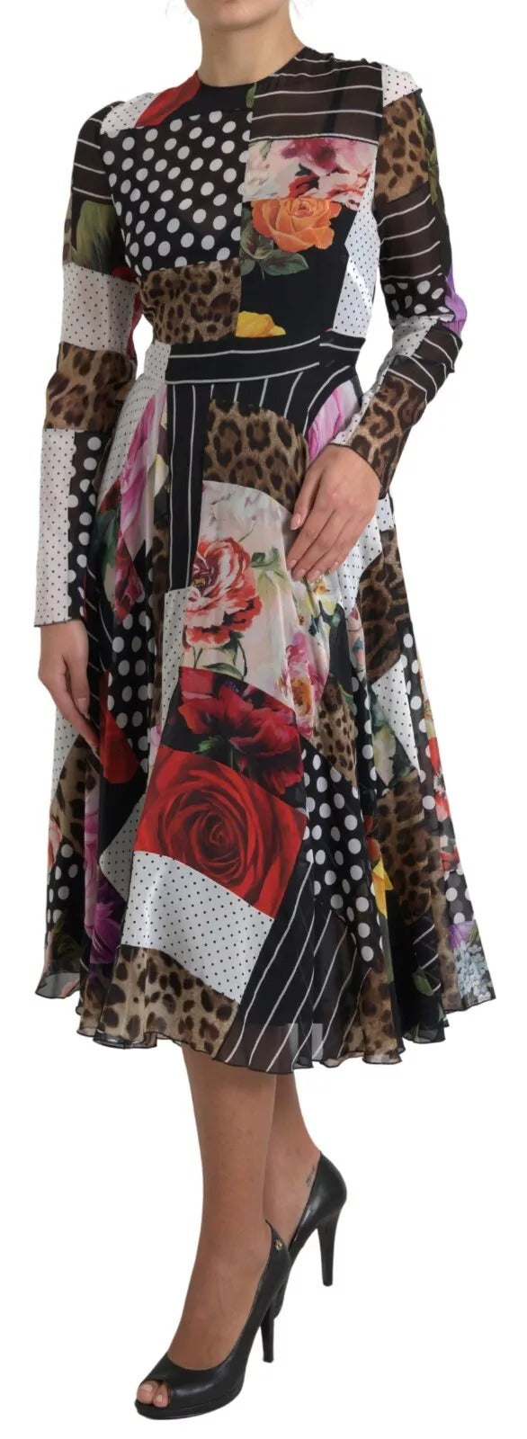 Multicolor Patchwork Floral Leopard Dress - ventzia