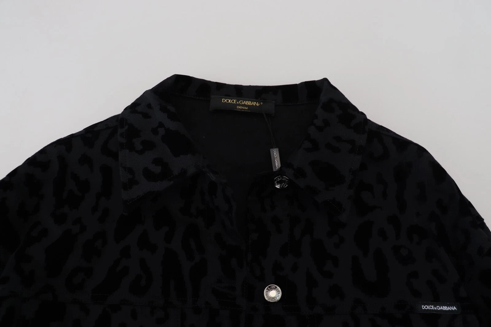 Cotton Black Leopard Long Sleeve Denim Jacket - ventzia