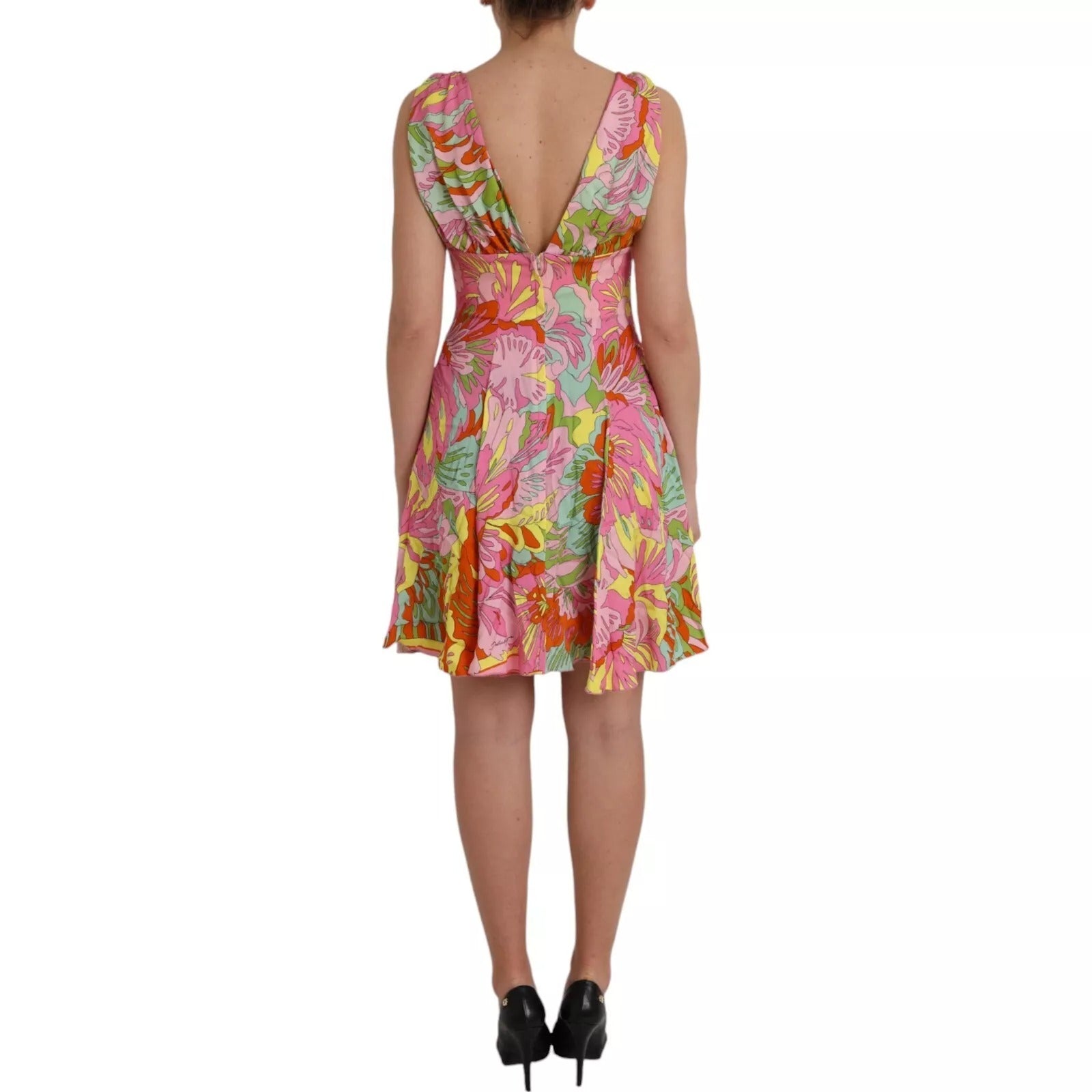Multicolor Floral Silk Flared Mini Dress - ventzia