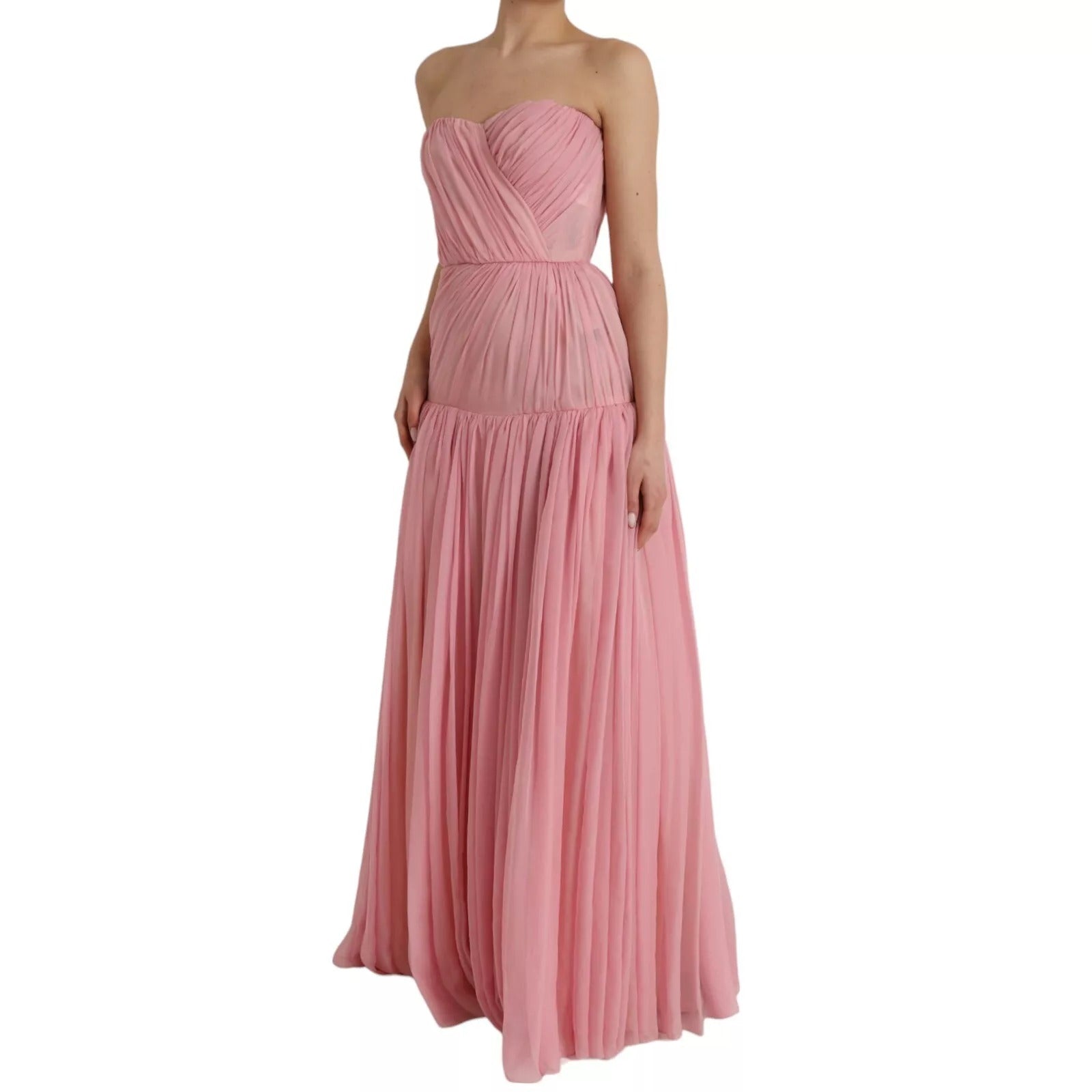 Pink Silk Strapless Maxi A-line Gown Dress - ventzia