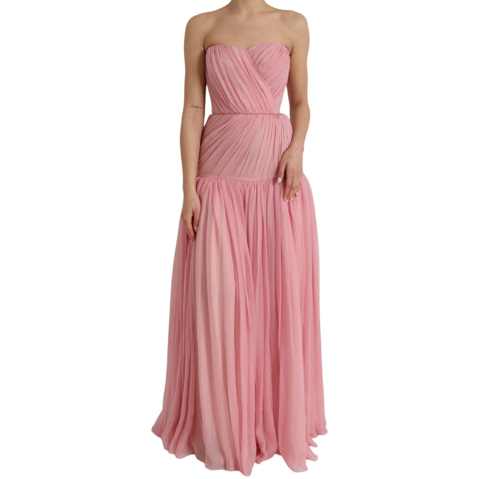 Pink Silk Strapless Maxi A-line Gown Dress - ventzia