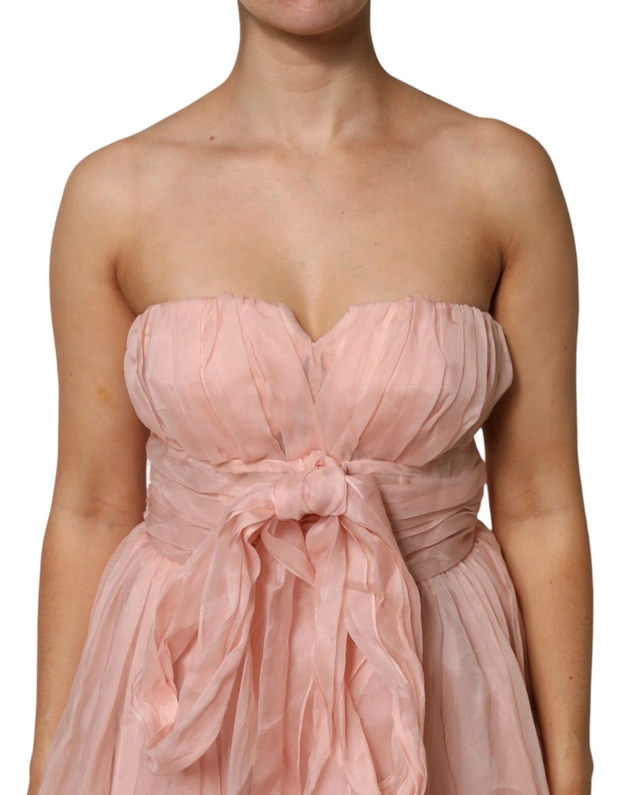 Pink Silk Chiffon A-line Pleated Midi Dress - ventzia