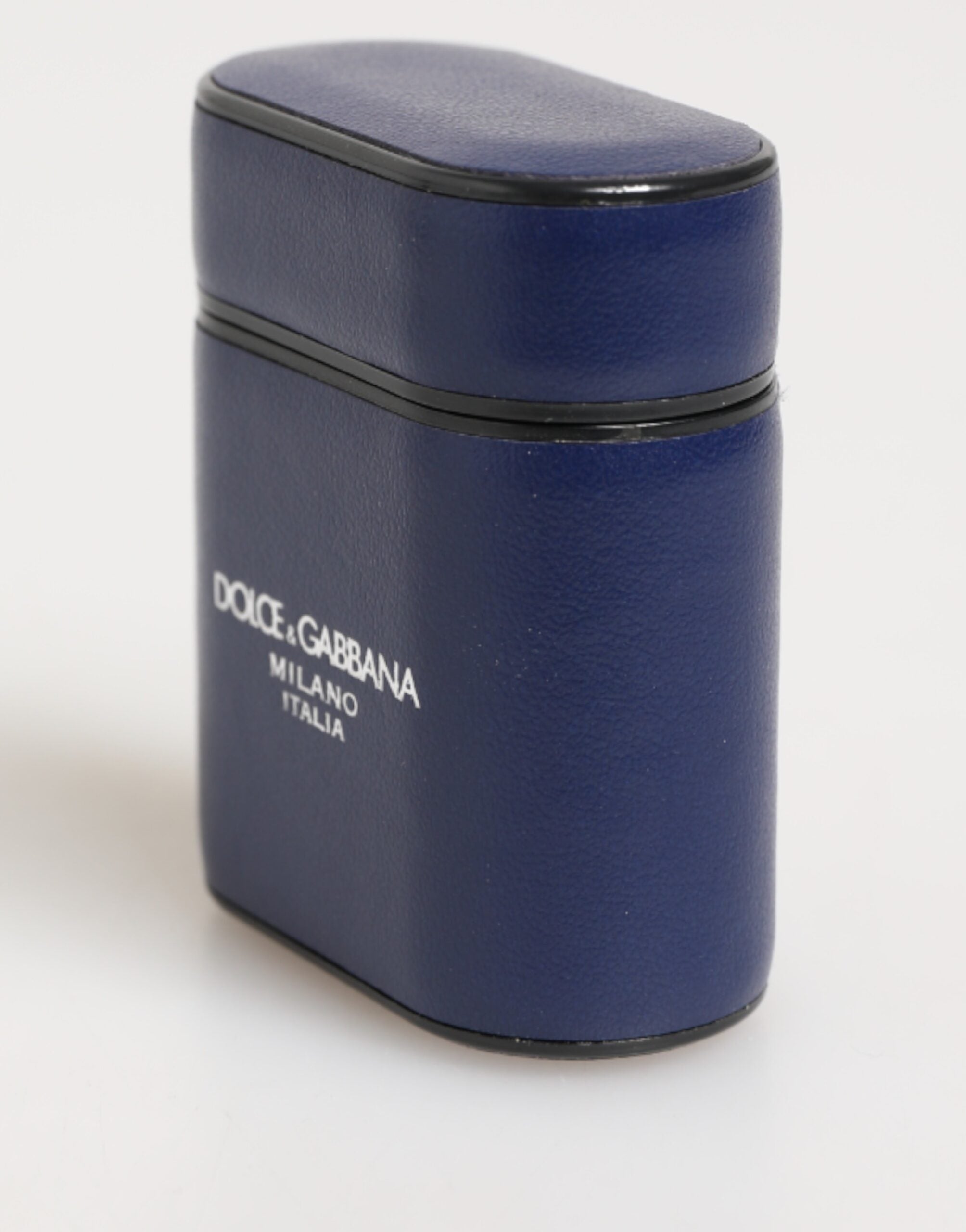 Blue Leather Logo Print Flip Holder Men Airpods Case - ventzia