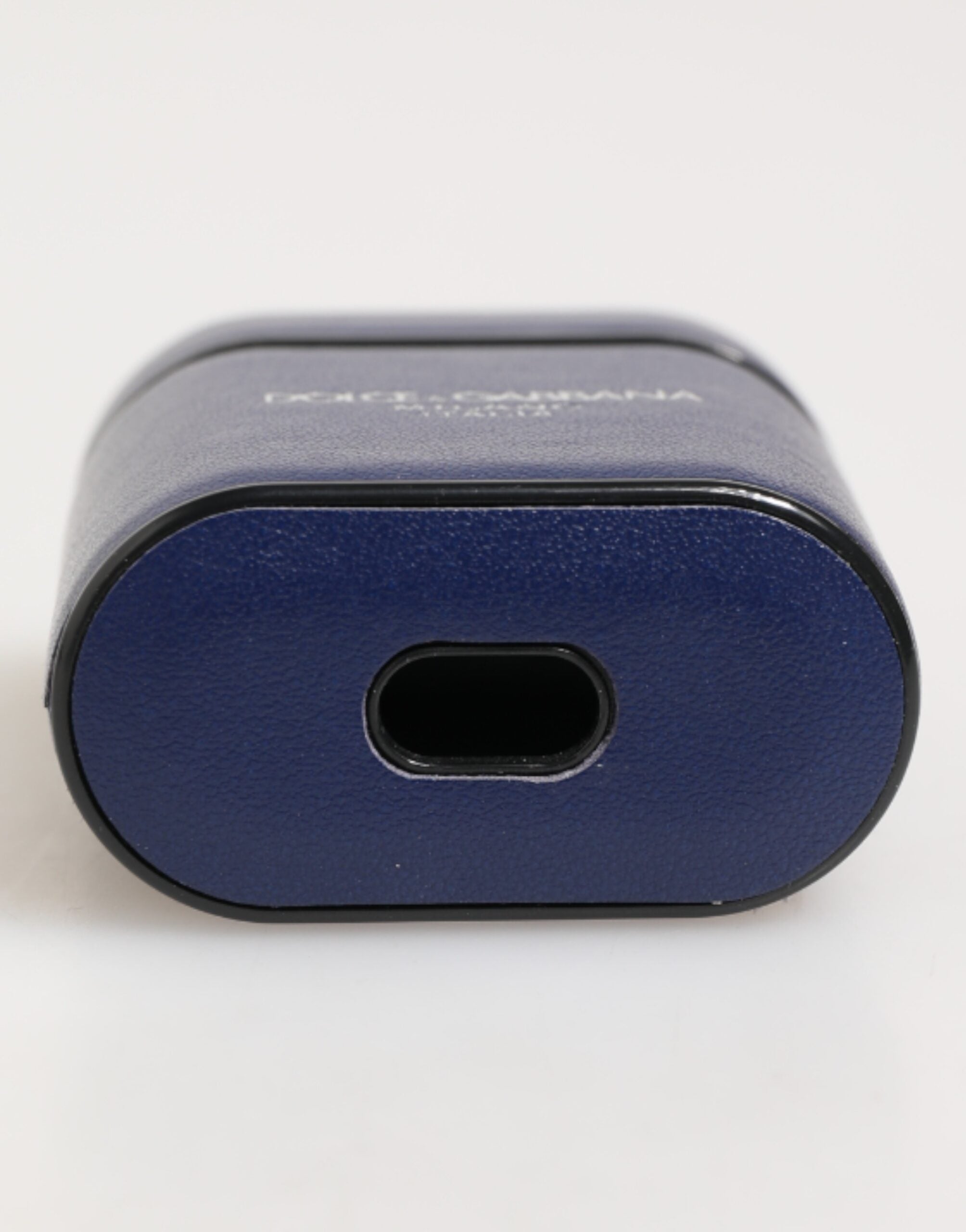 Blue Leather Logo Print Flip Holder Men Airpods Case - ventzia