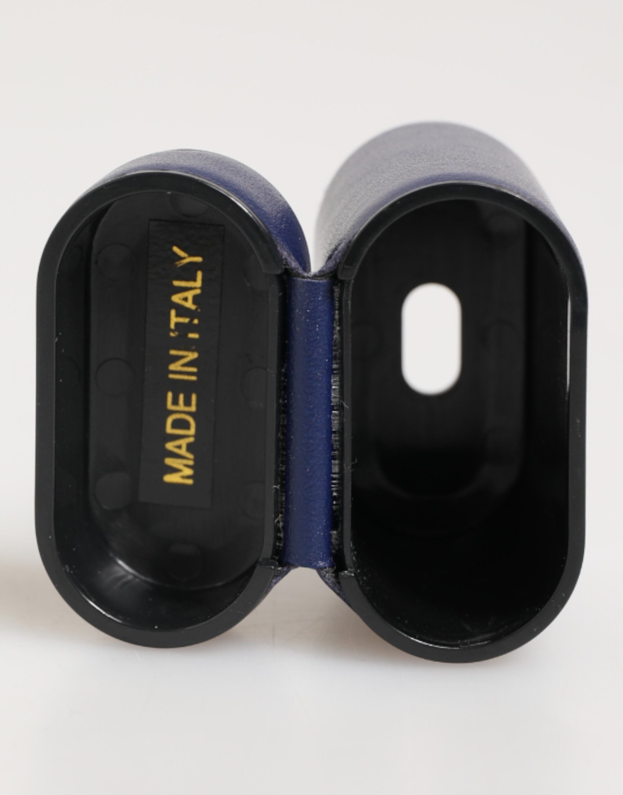 Blue Leather Logo Print Flip Holder Men Airpods Case - ventzia