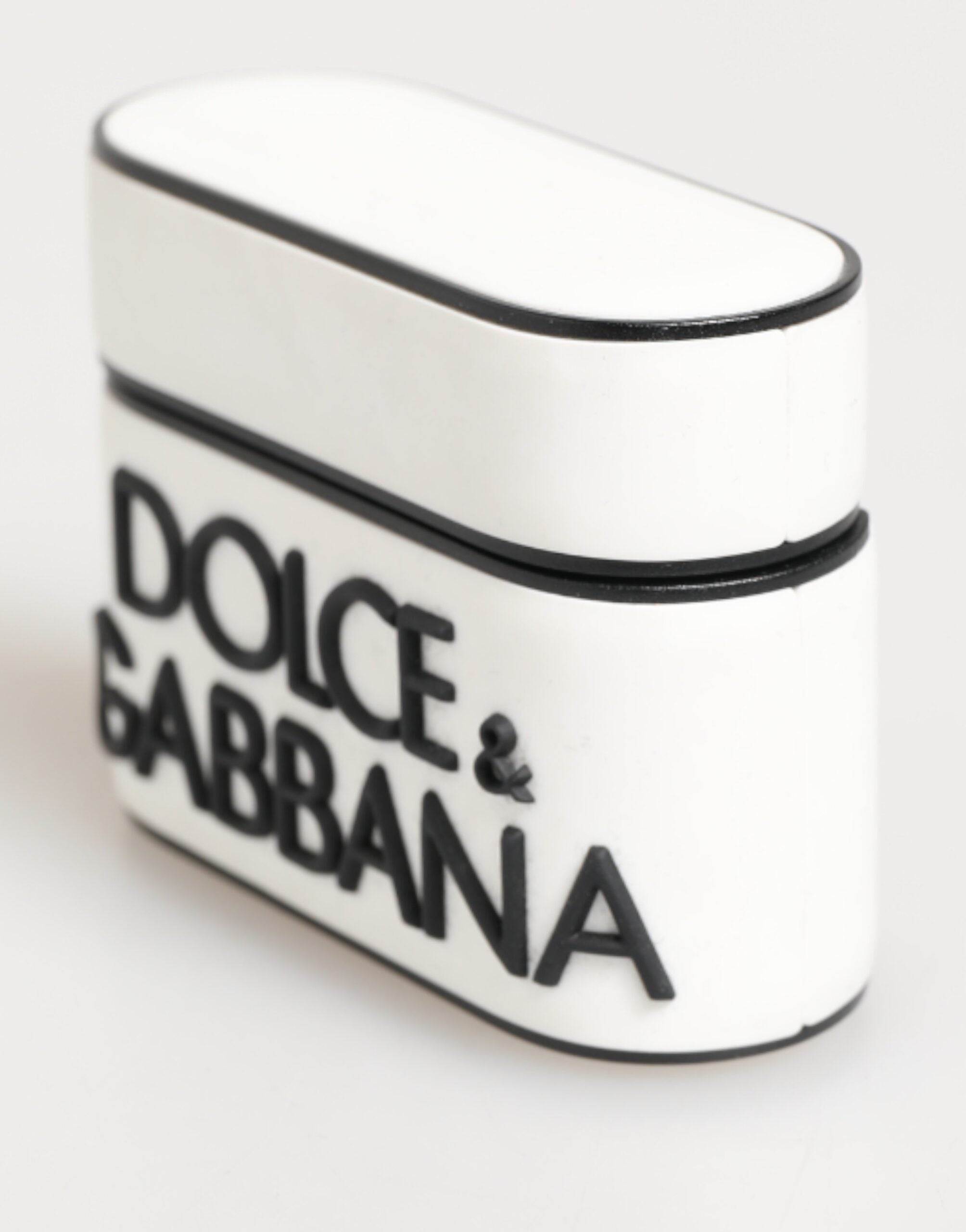 White Black Rubber Logo Embossed Accessory Airpods Case - ventzia
