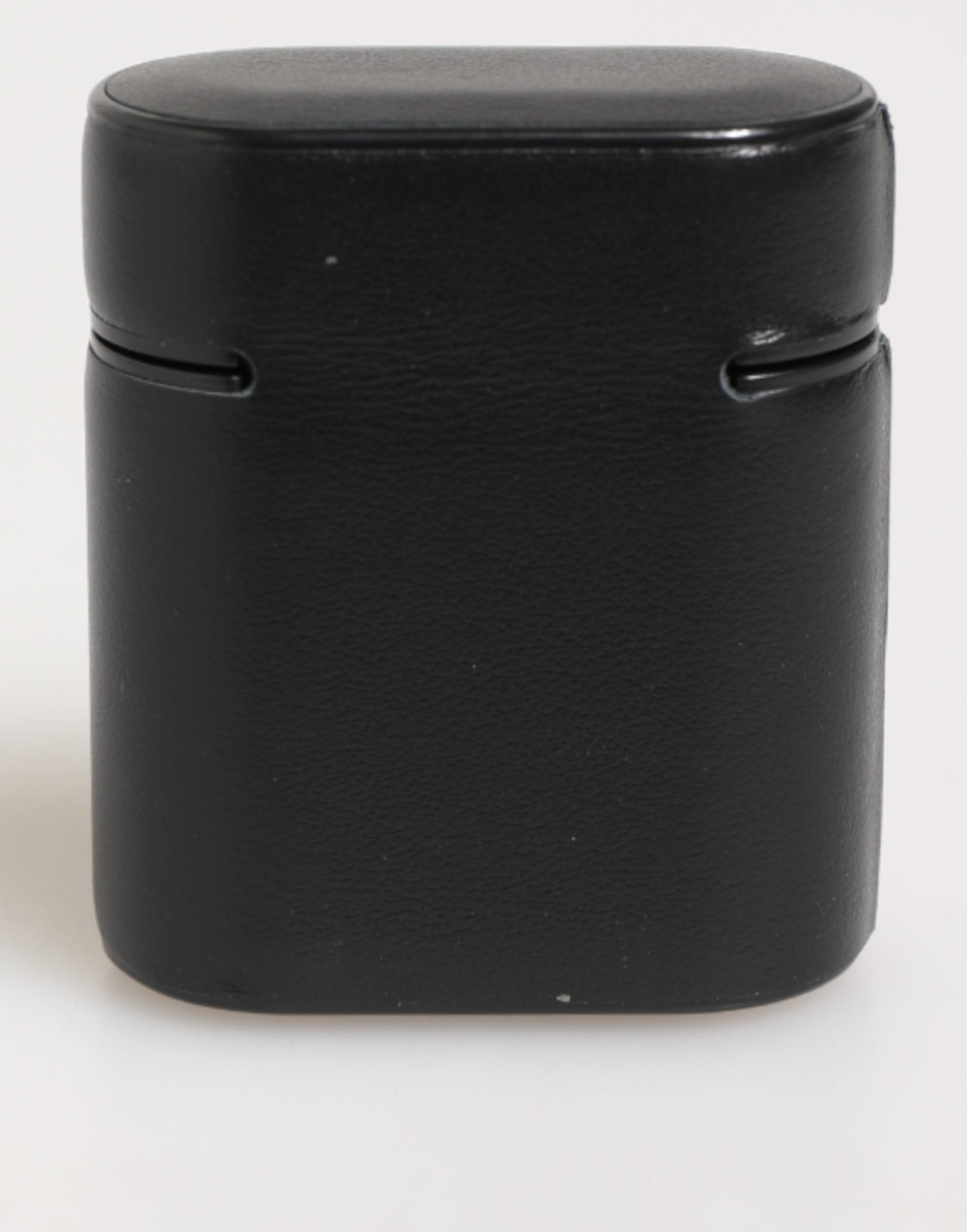 Black Calfskin Leather Logo Print Flip Holder Airpods Case - ventzia