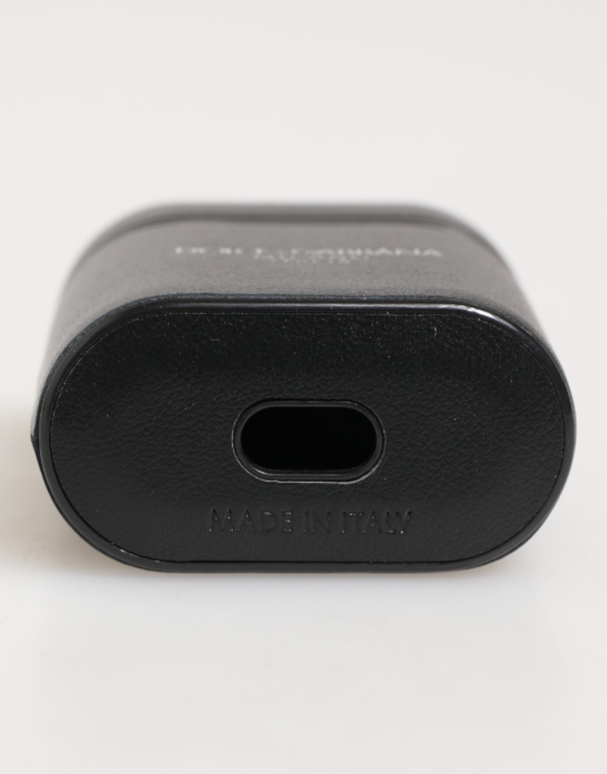 Black Calfskin Leather Logo Print Flip Holder Airpods Case - ventzia