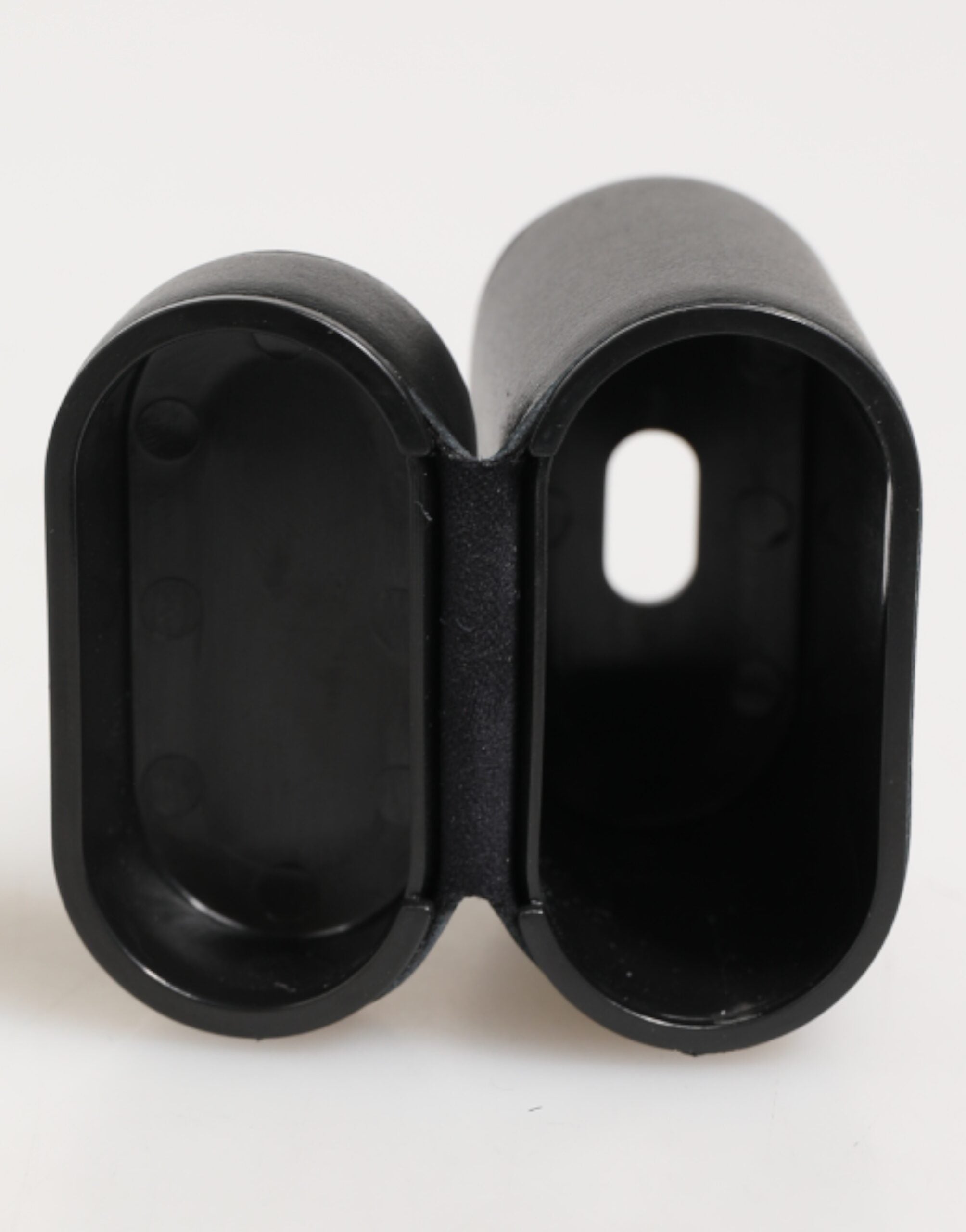 Black Calfskin Leather Logo Print Flip Holder Airpods Case - ventzia