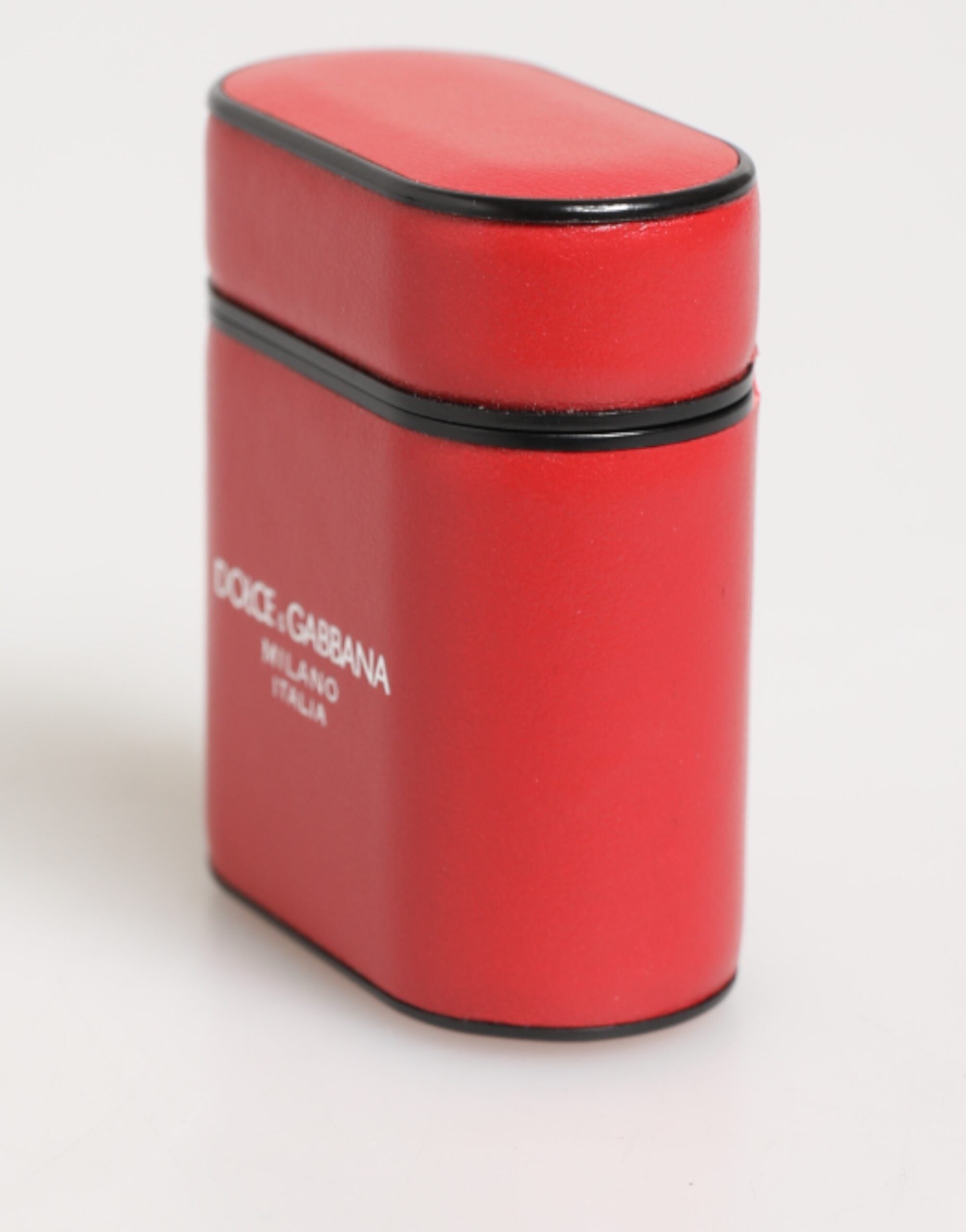 Red White Calfskin Leather Logo Flip Holder Airpods Case - ventzia