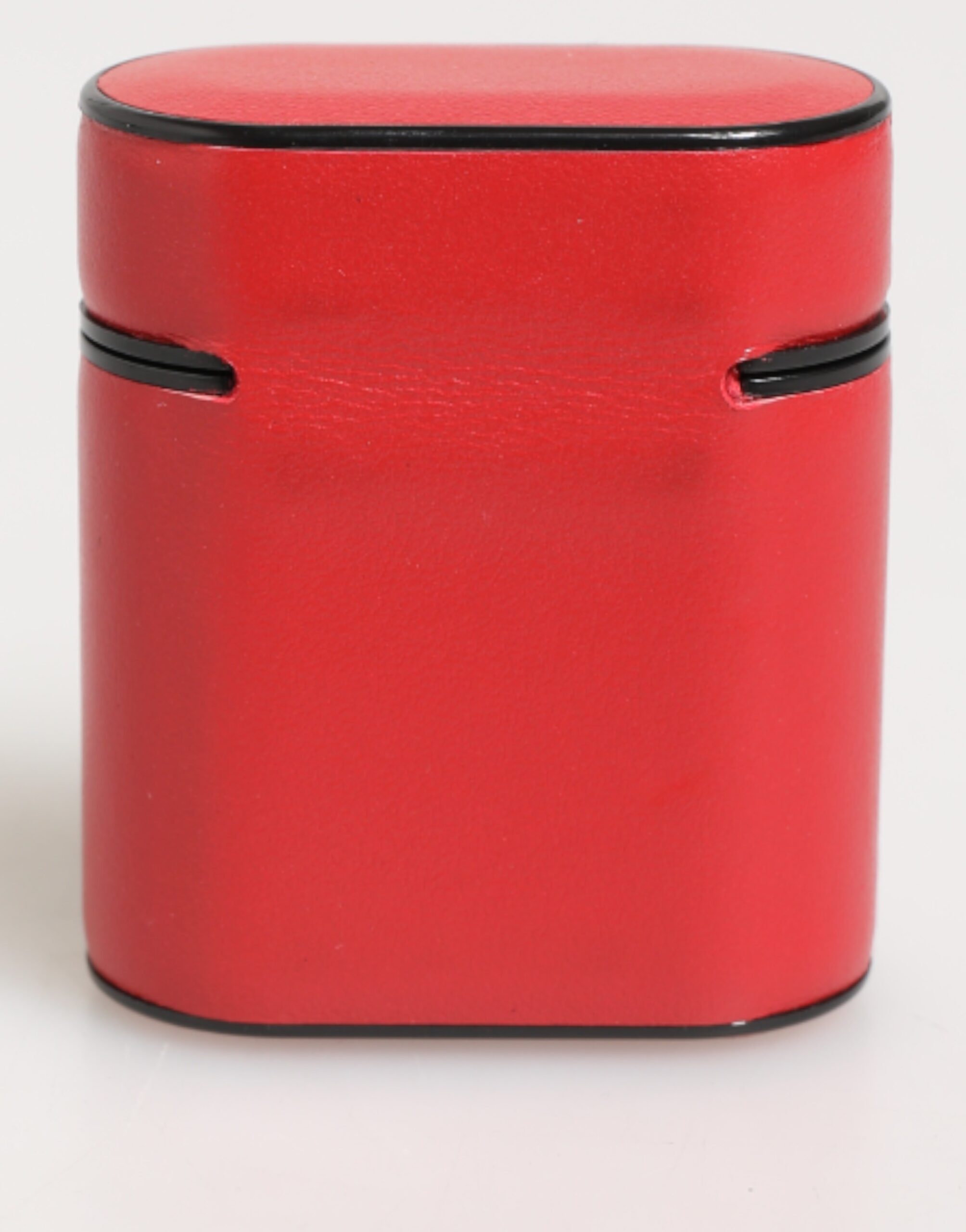 Red White Calfskin Leather Logo Flip Holder Airpods Case - ventzia