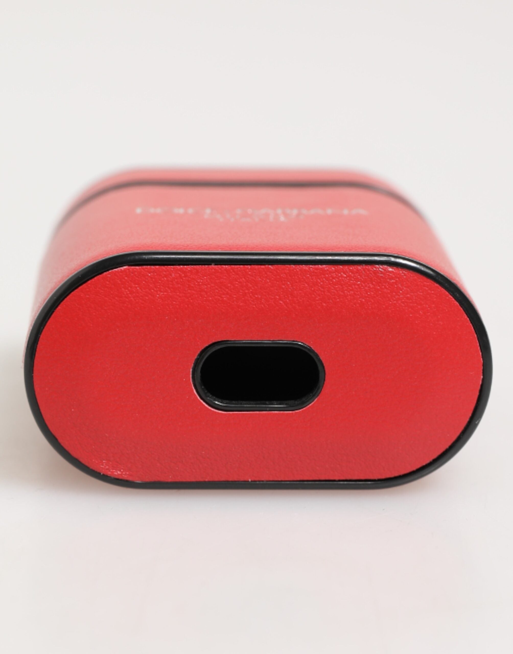 Red White Calfskin Leather Logo Flip Holder Airpods Case - ventzia