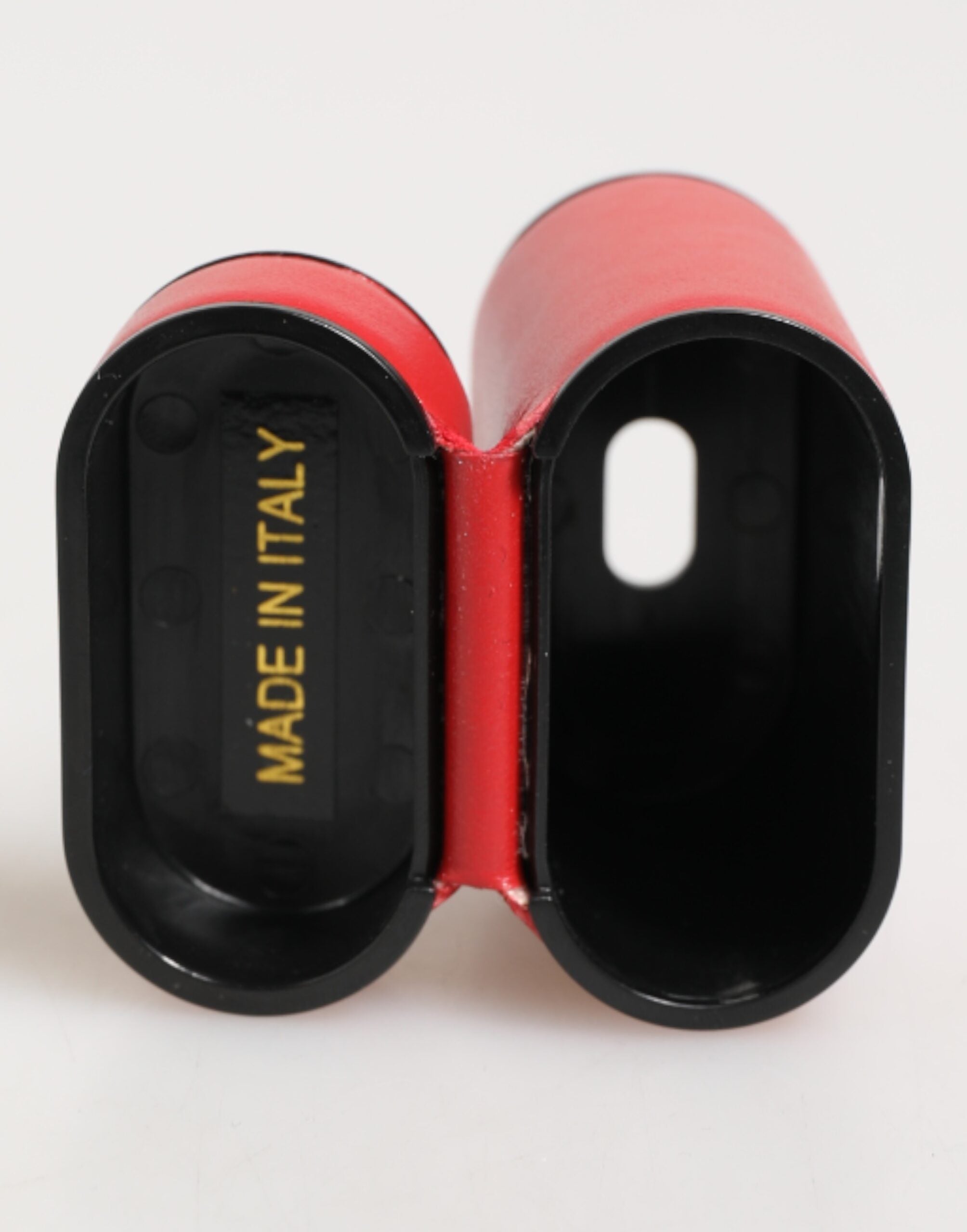Red White Calfskin Leather Logo Flip Holder Airpods Case - ventzia