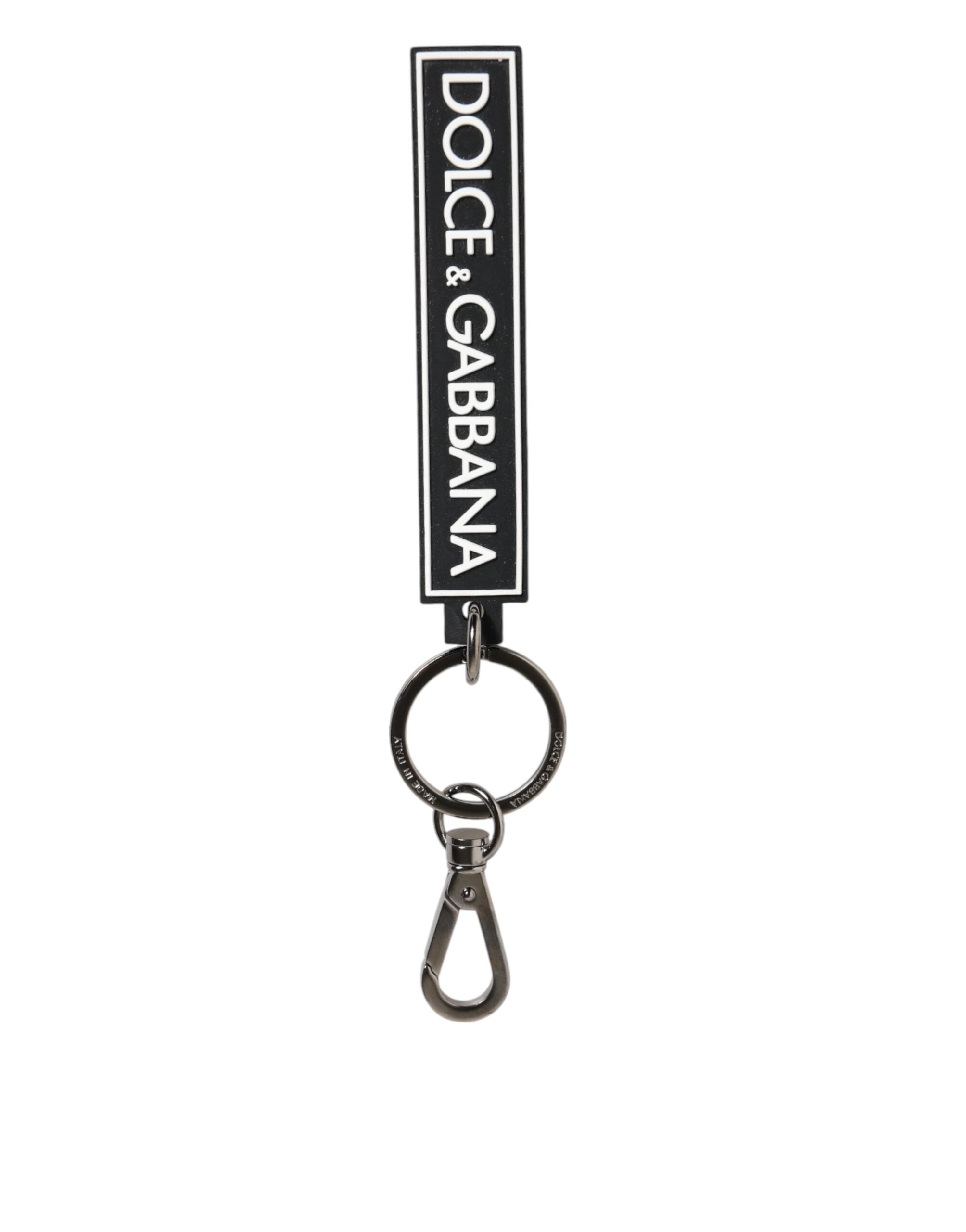 Black White DG Rubber Logo Silver Men's Holder Keyring - ventzia