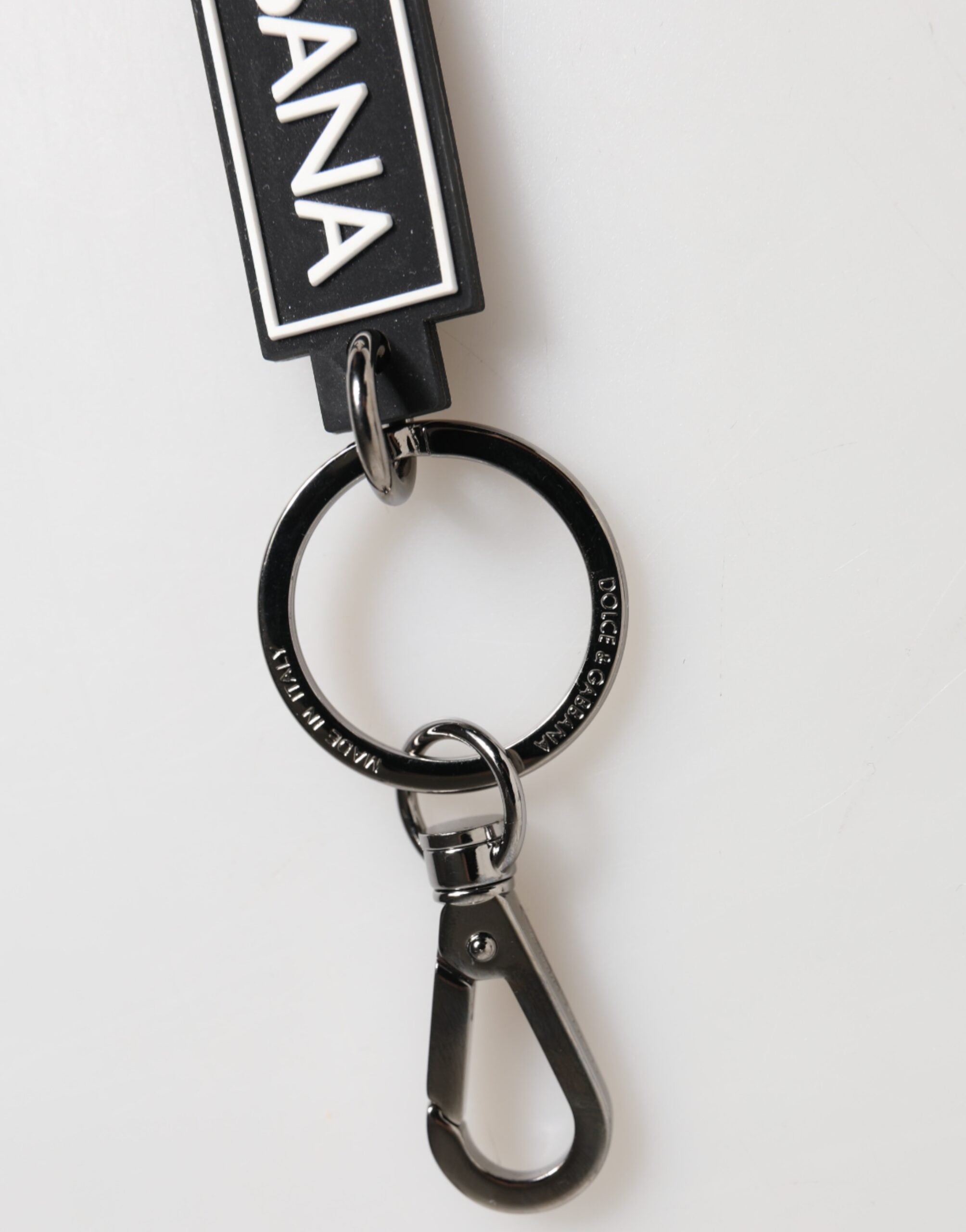 Black White DG Rubber Logo Silver Men's Holder Keyring - ventzia