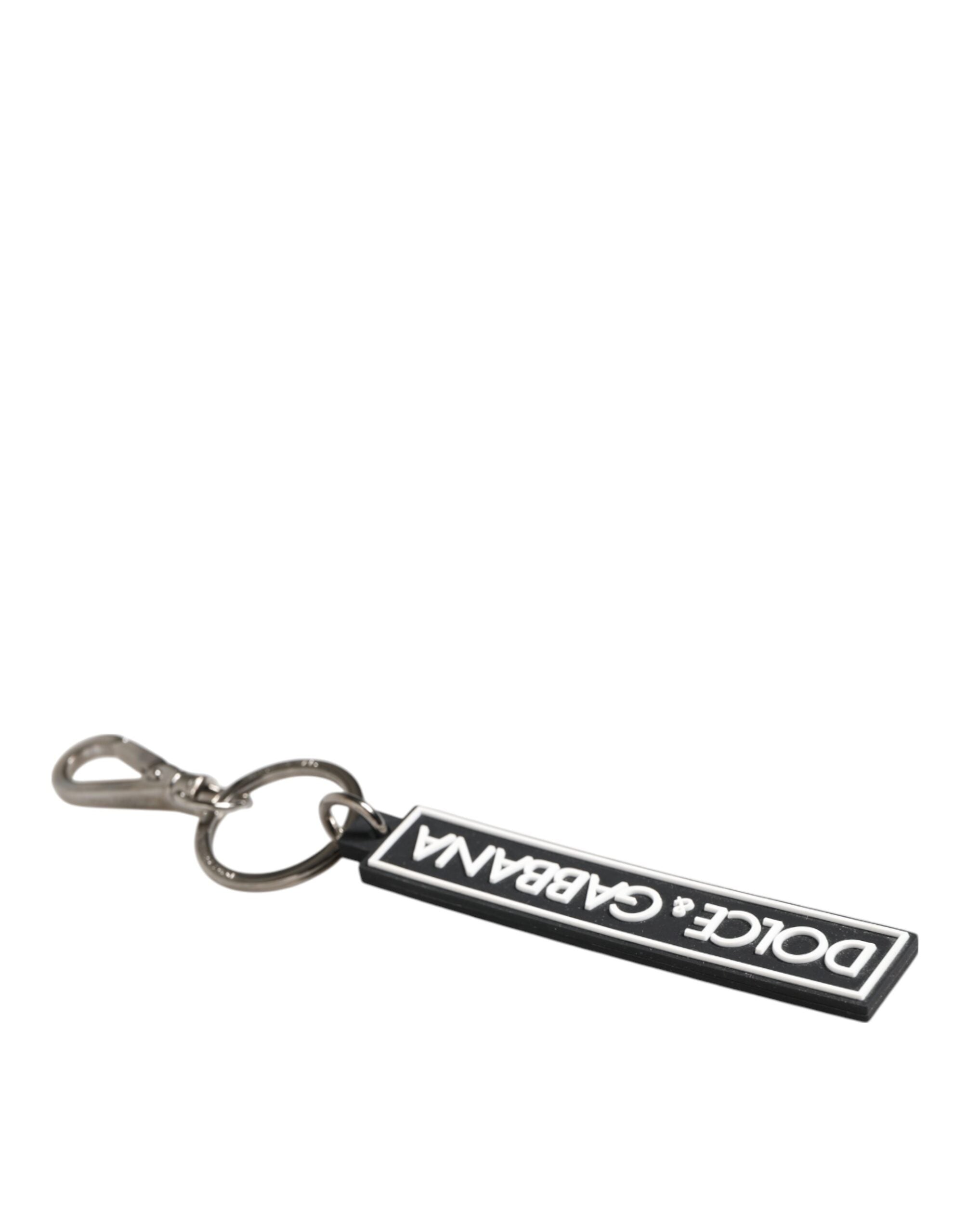 Black White DG Rubber Logo Silver Men's Holder Keyring - ventzia