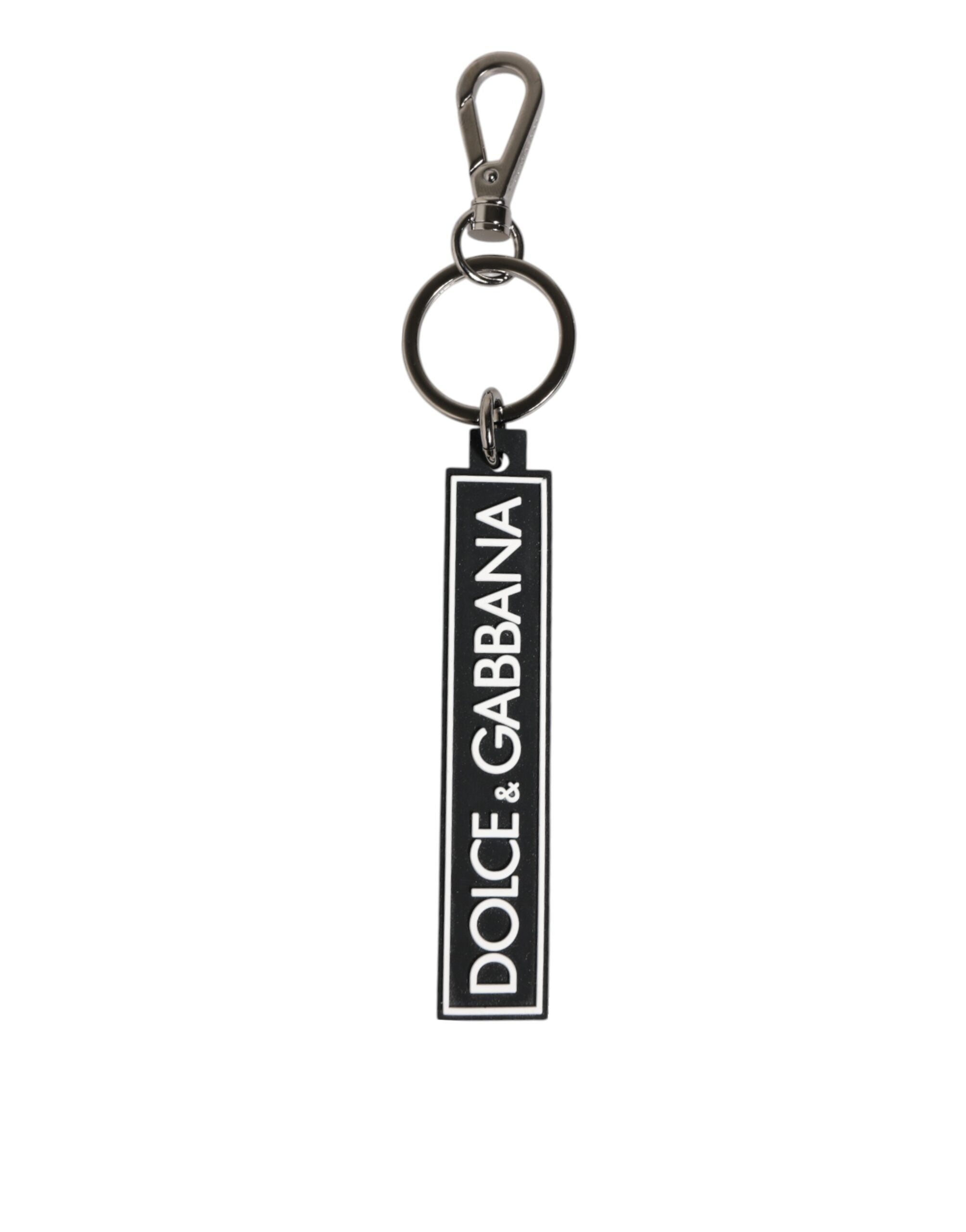 Black White DG Rubber Logo Silver Men's Holder Keyring - ventzia