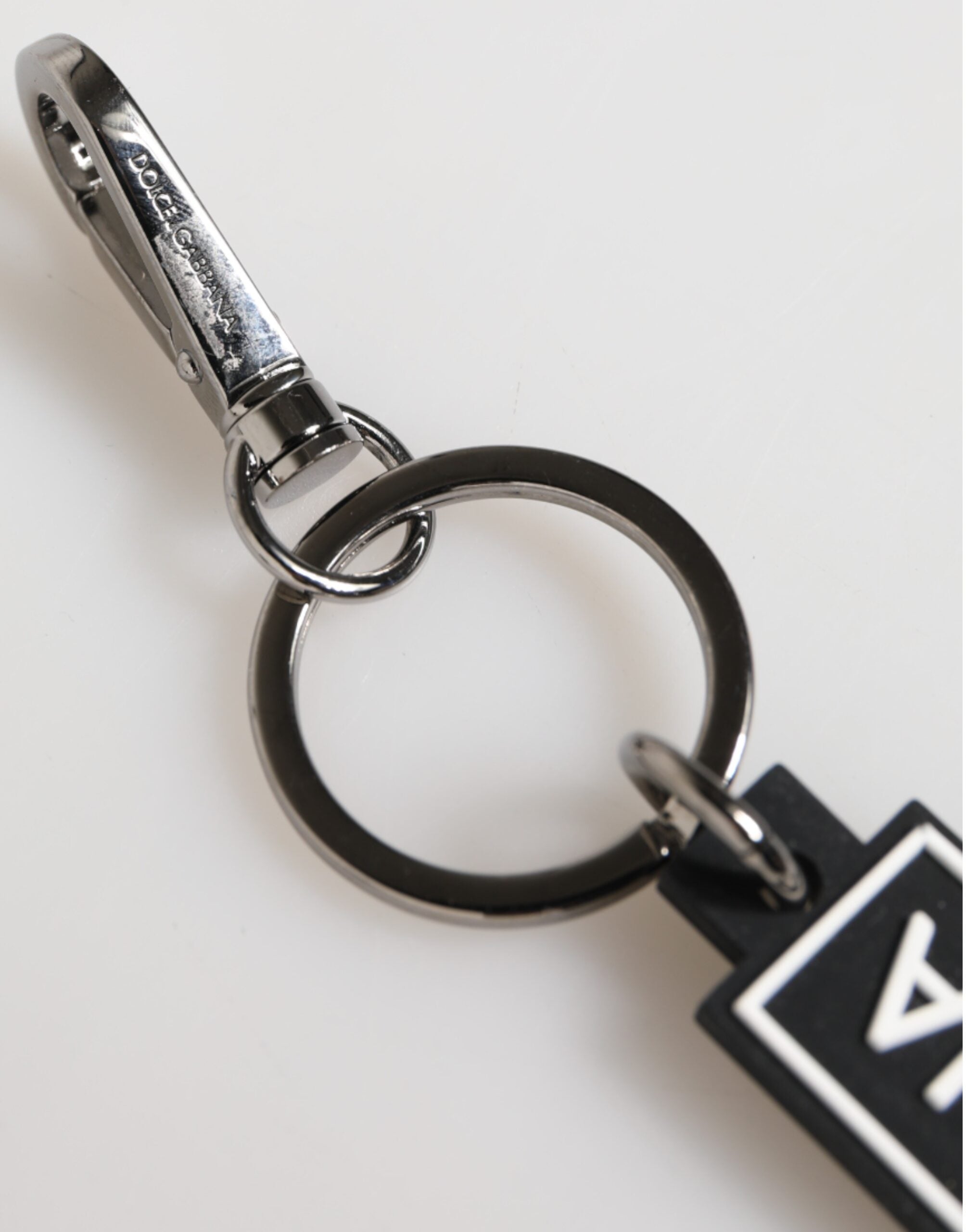 Black White DG Rubber Logo Silver Men's Holder Keyring - ventzia