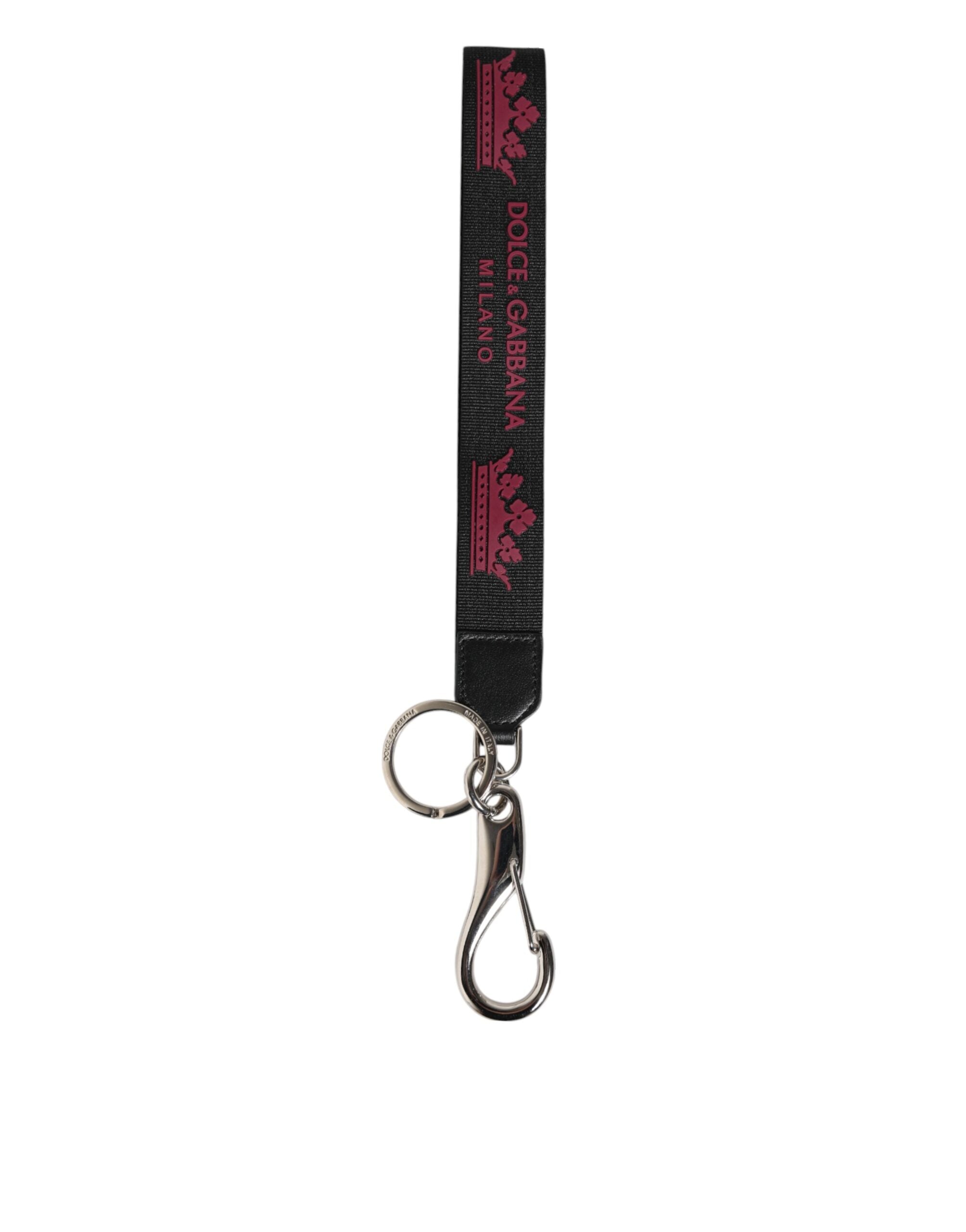 Black Burgundy Nylon DG Logo Crown Holder Keychain Keyring - ventzia