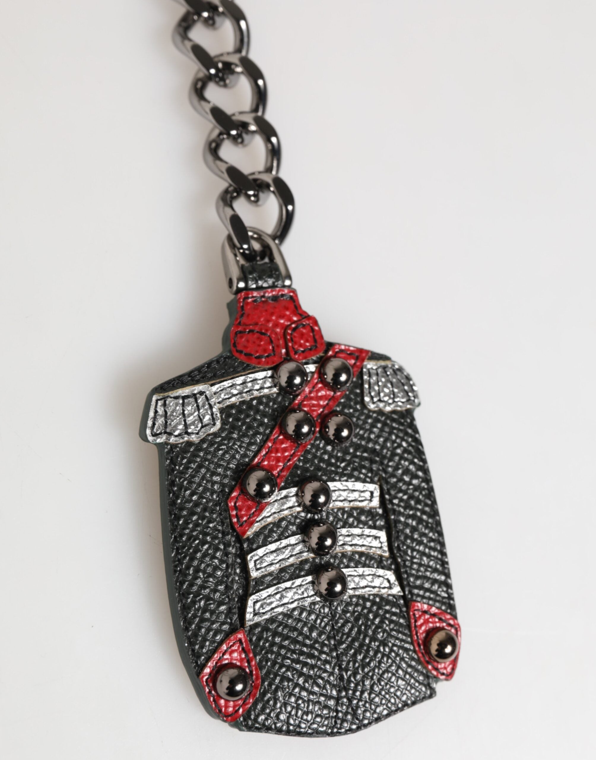 Black Red Military Leather Patch DG Logo Keychain Keyring - ventzia