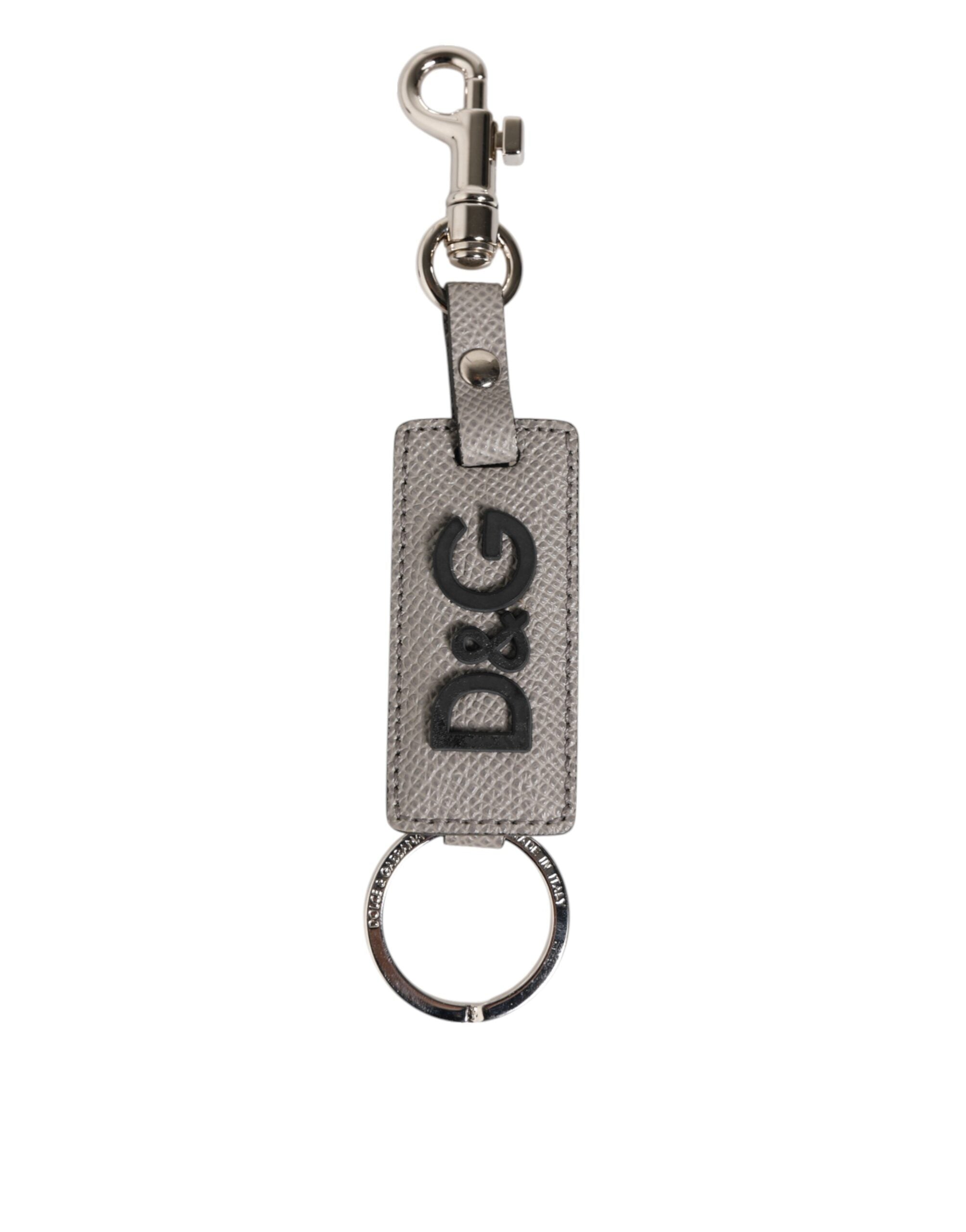 Gray Leather Logo Metal Ring Keychain Holder Keyring - ventzia