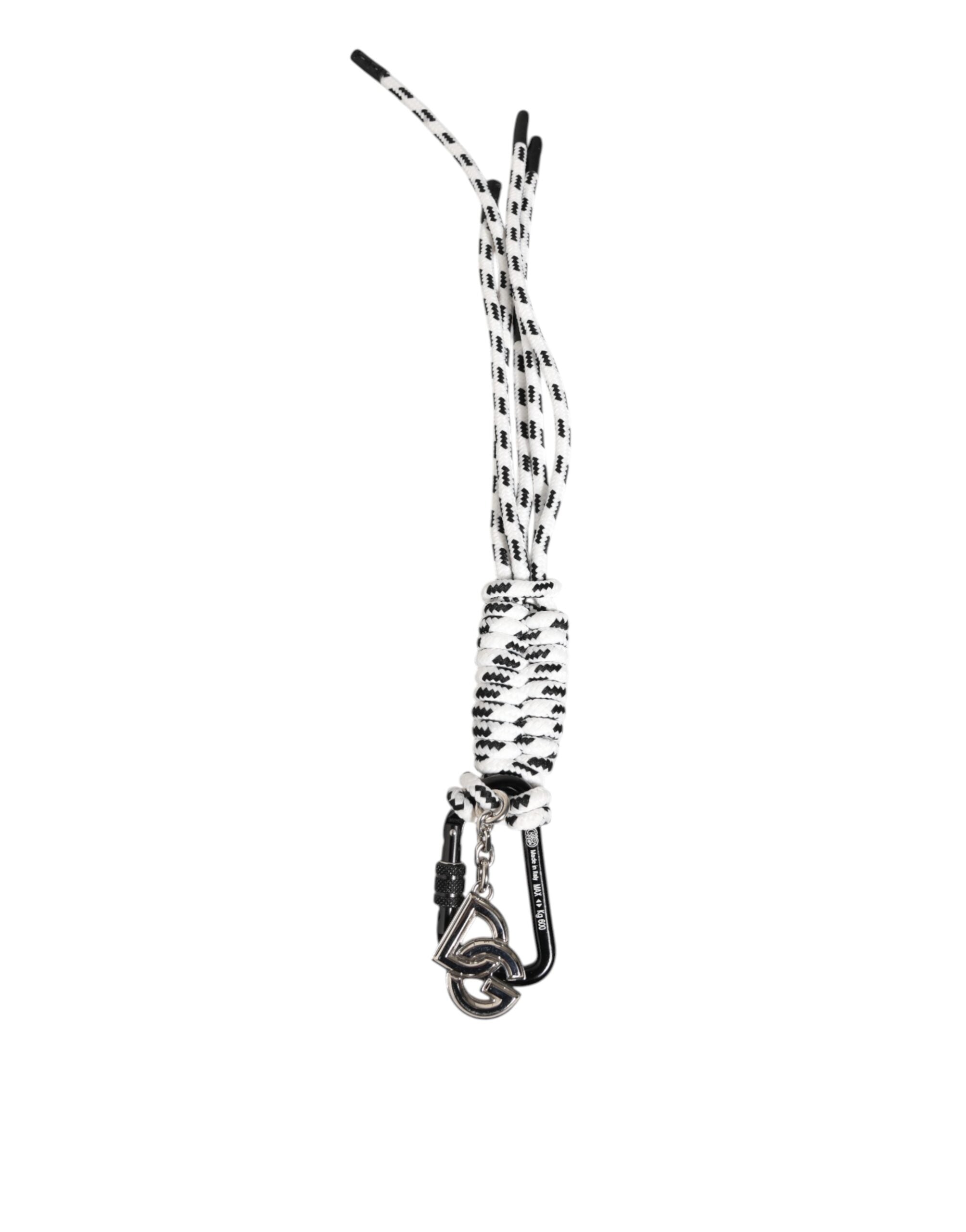 Black White Polyester Tape String DG Logo Keychain Keyring - ventzia