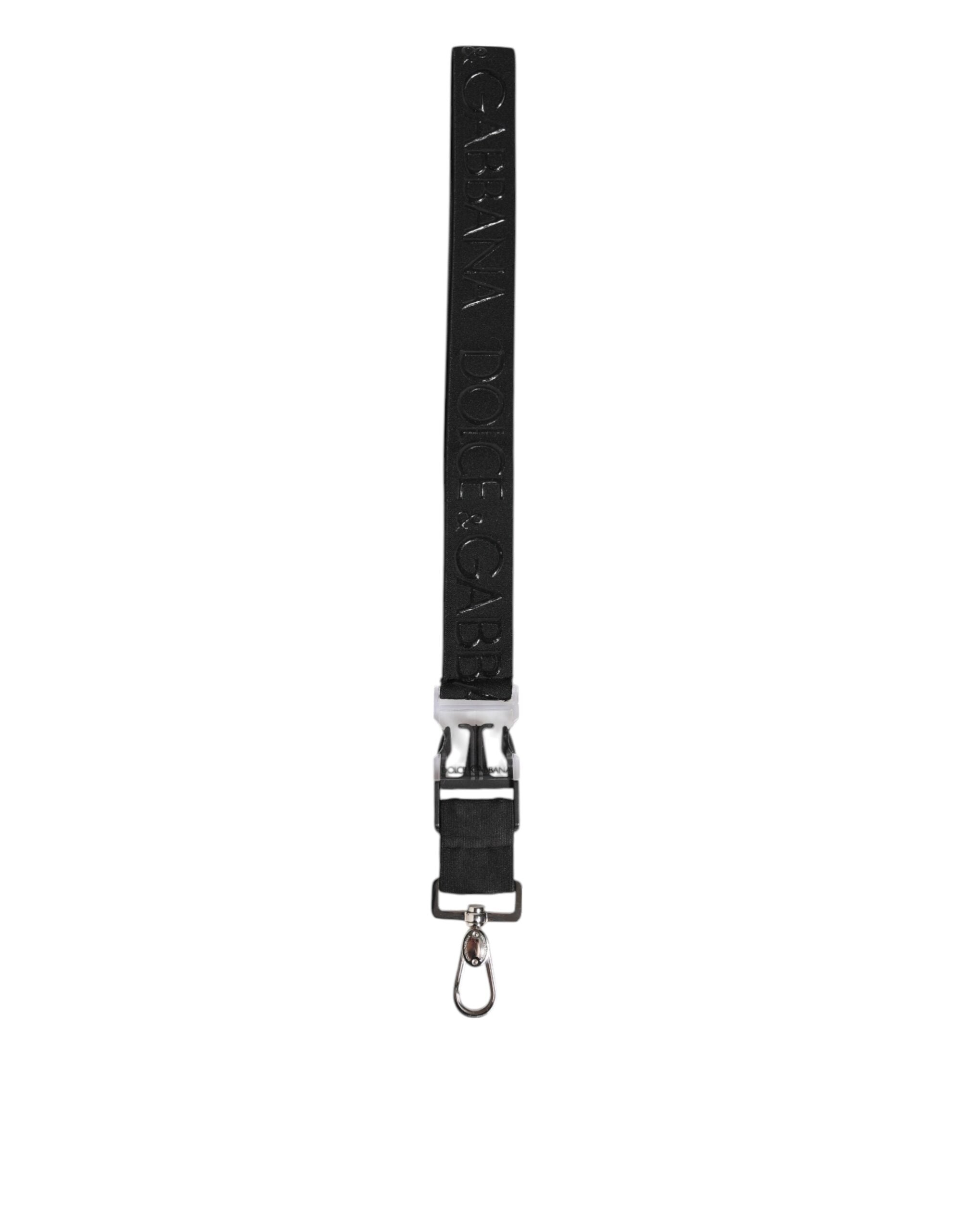 Black Polyester Stretch Rubberised DG Logo Men Keychain - ventzia