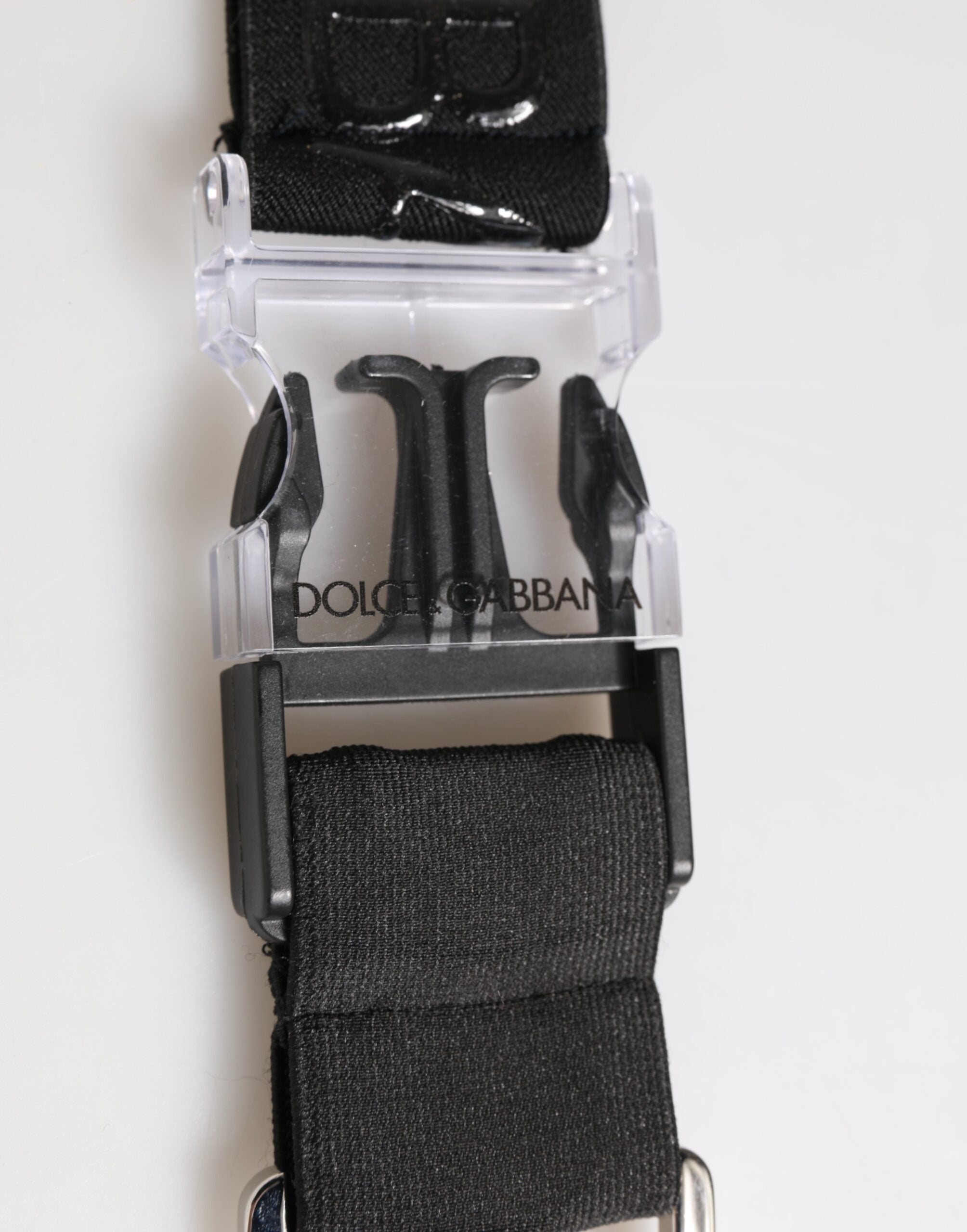 Black Polyester Stretch Rubberised DG Logo Men Keychain - ventzia