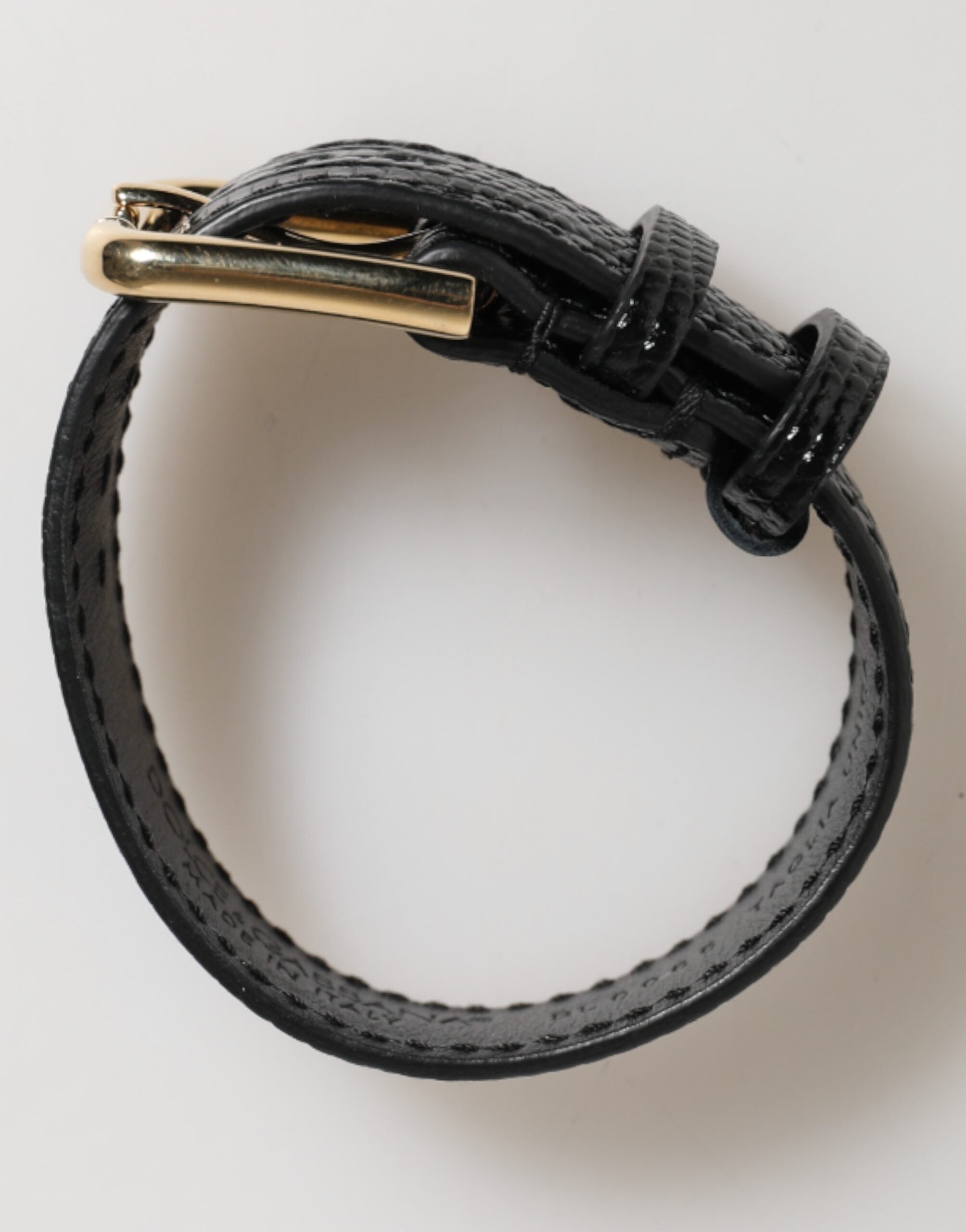 Black Embossed Leather Gold Buckle Belt Strap Bracelet - ventzia