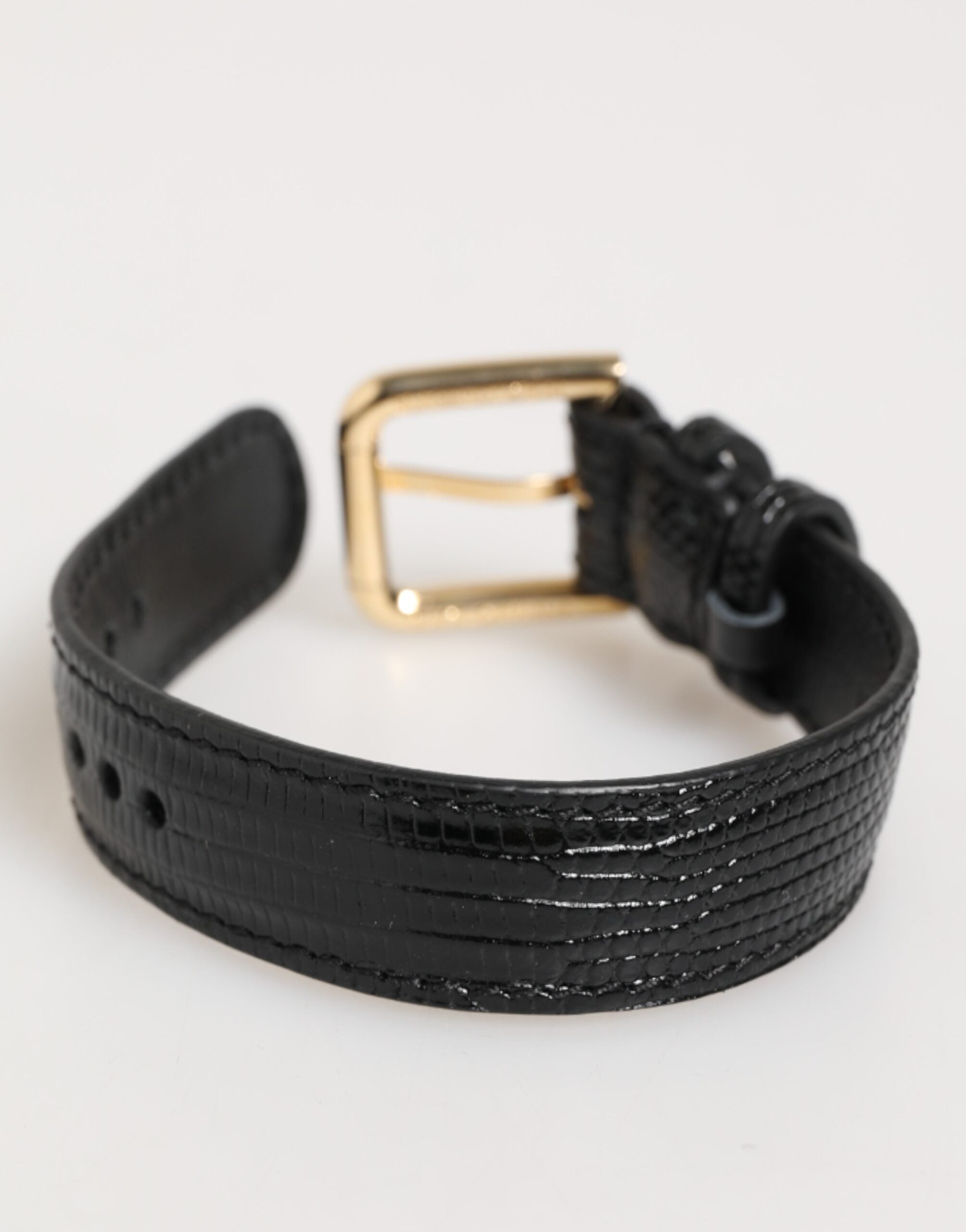Black Embossed Leather Gold Buckle Belt Strap Bracelet - ventzia