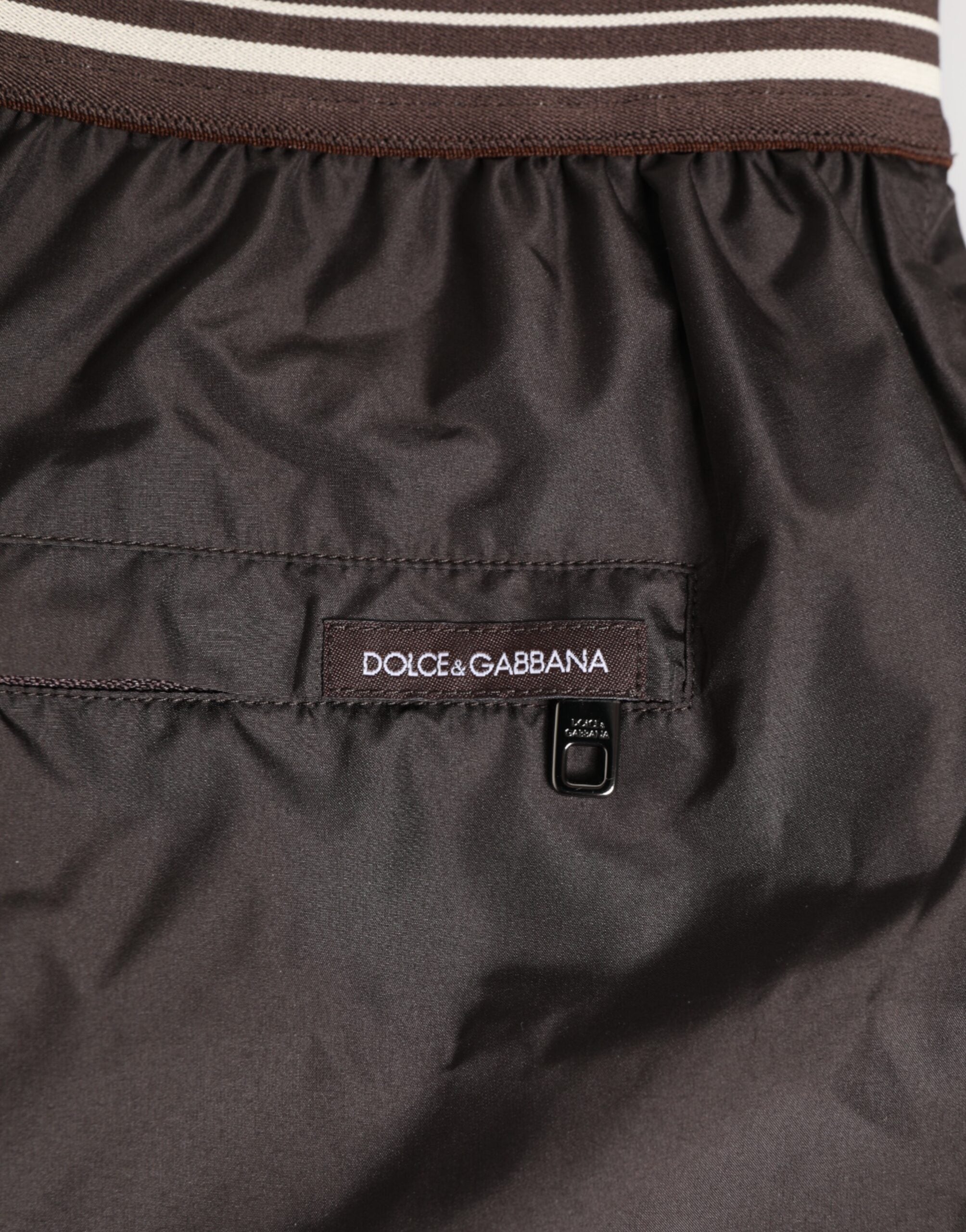 Brown Polyester Logo Elastic Waistband Swimwear - ventzia