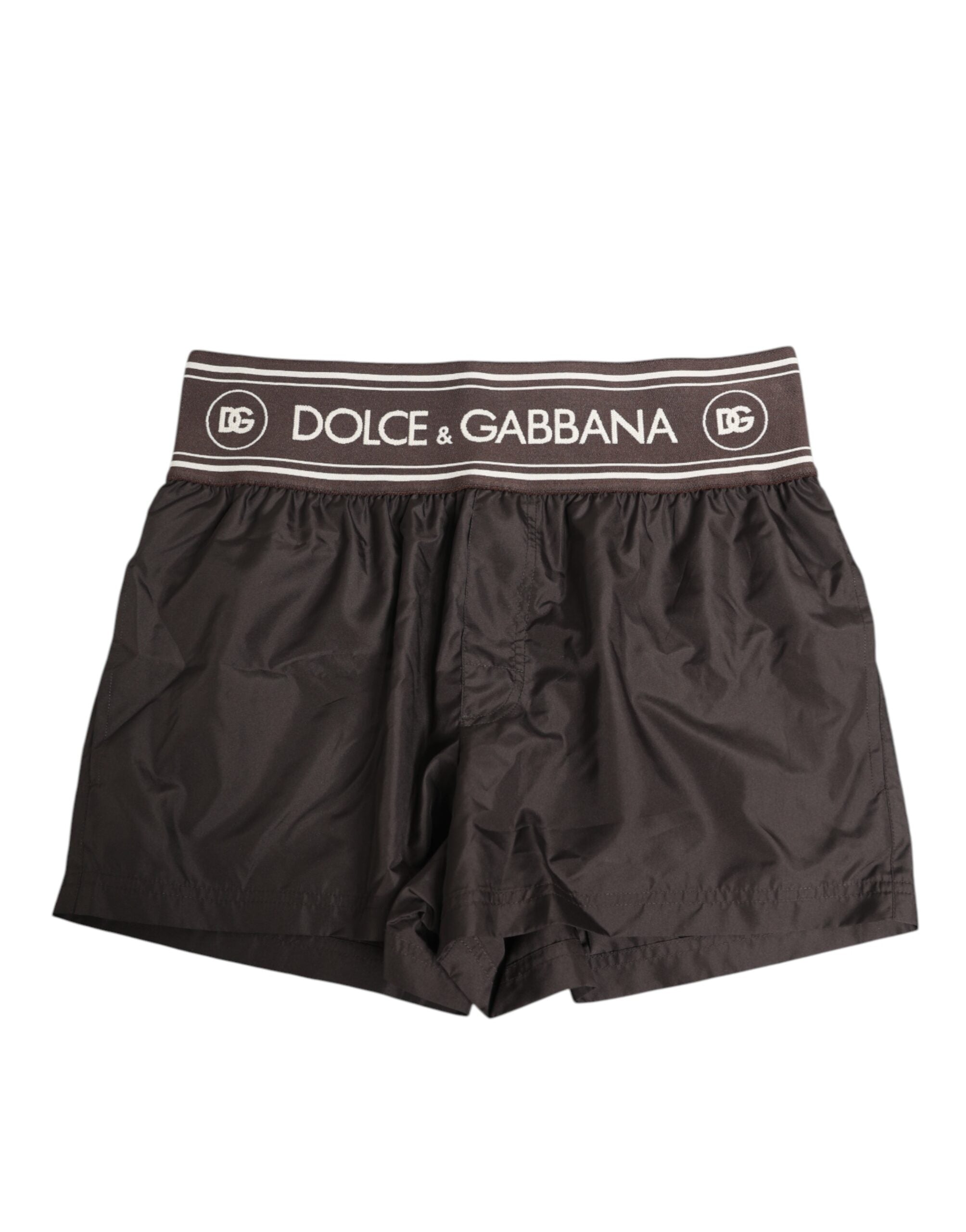 Brown Polyester Logo Elastic Waistband Swimwear - ventzia