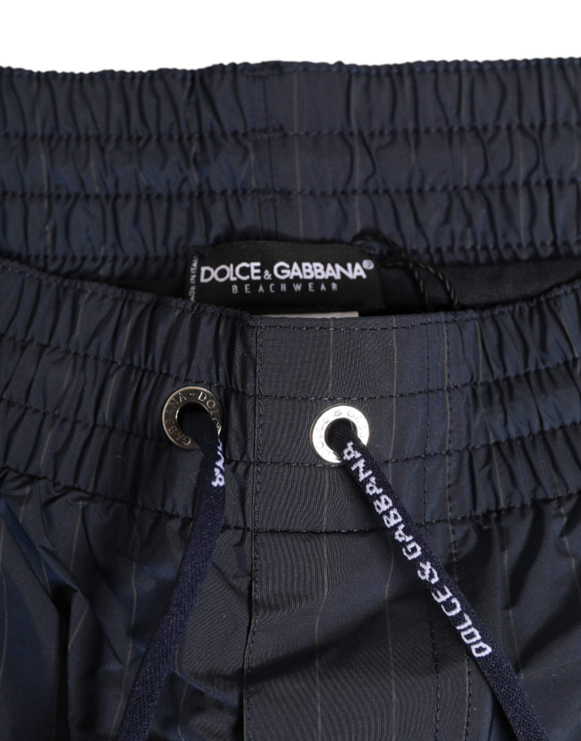 Navy Blue Polyester Nylon Pinstripe Men's Swimwear - ventzia