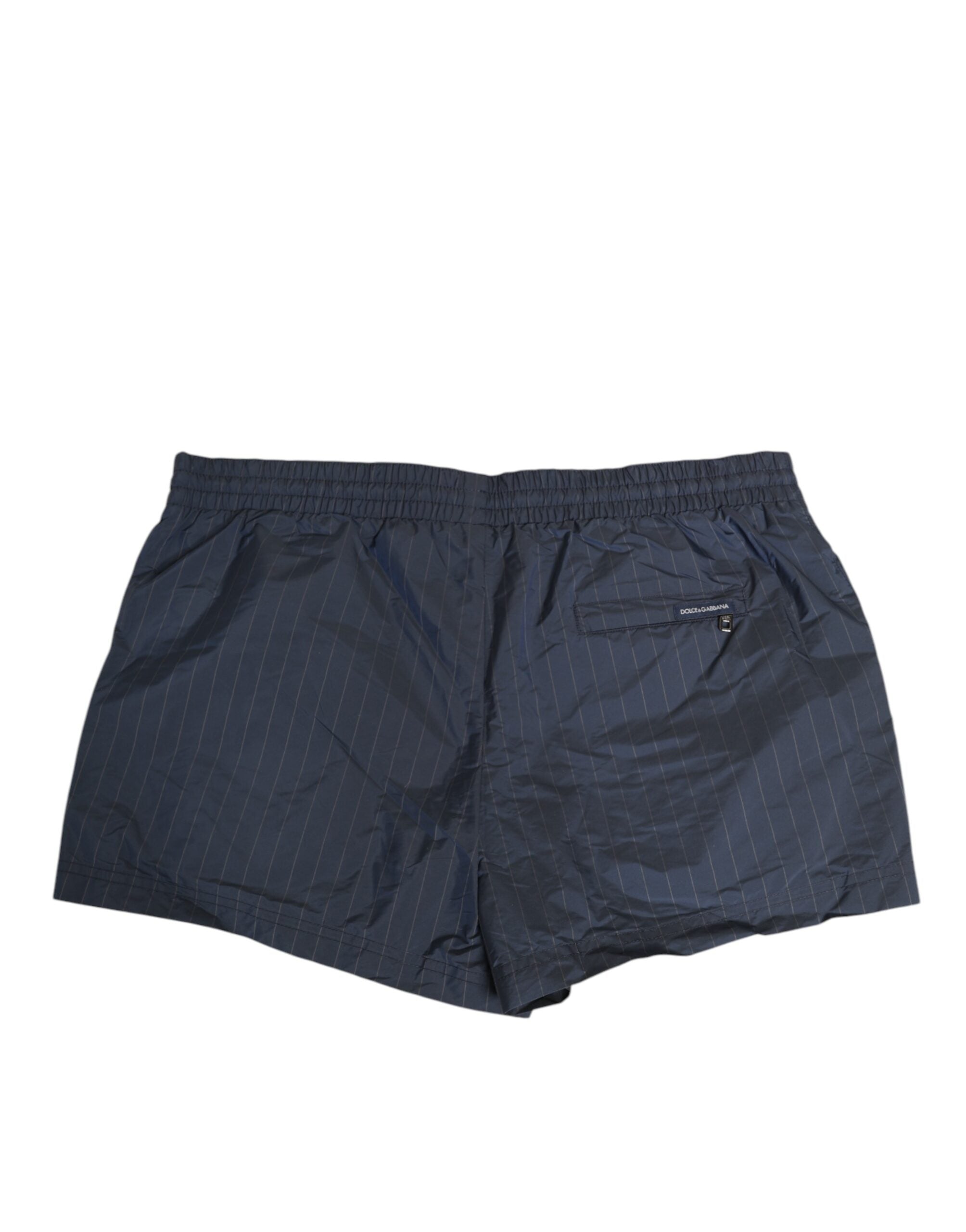 Navy Blue Polyester Nylon Pinstripe Men's Swimwear - ventzia