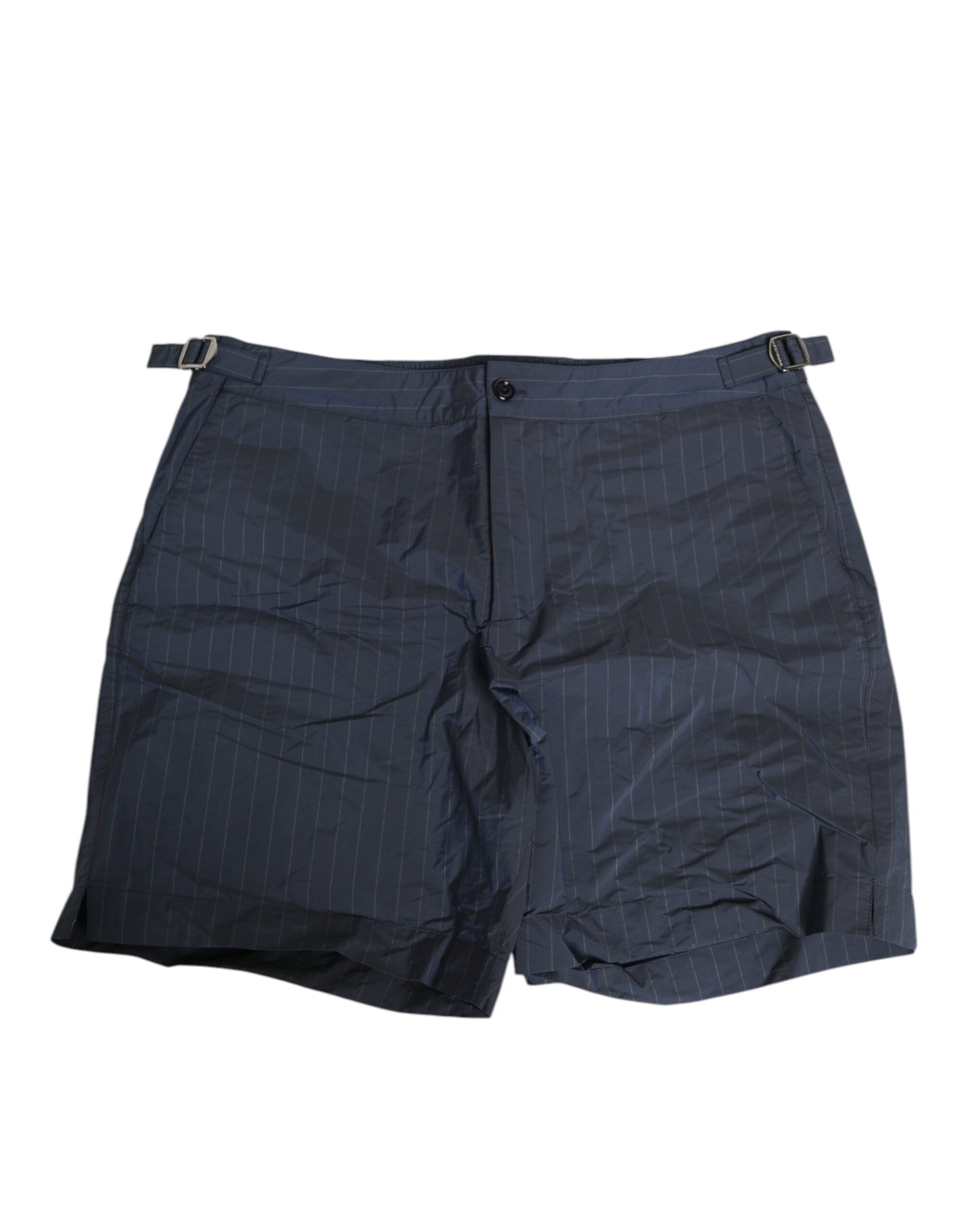 Navy Blue Polyester Pinstripe Men Shorts Swimwear - ventzia